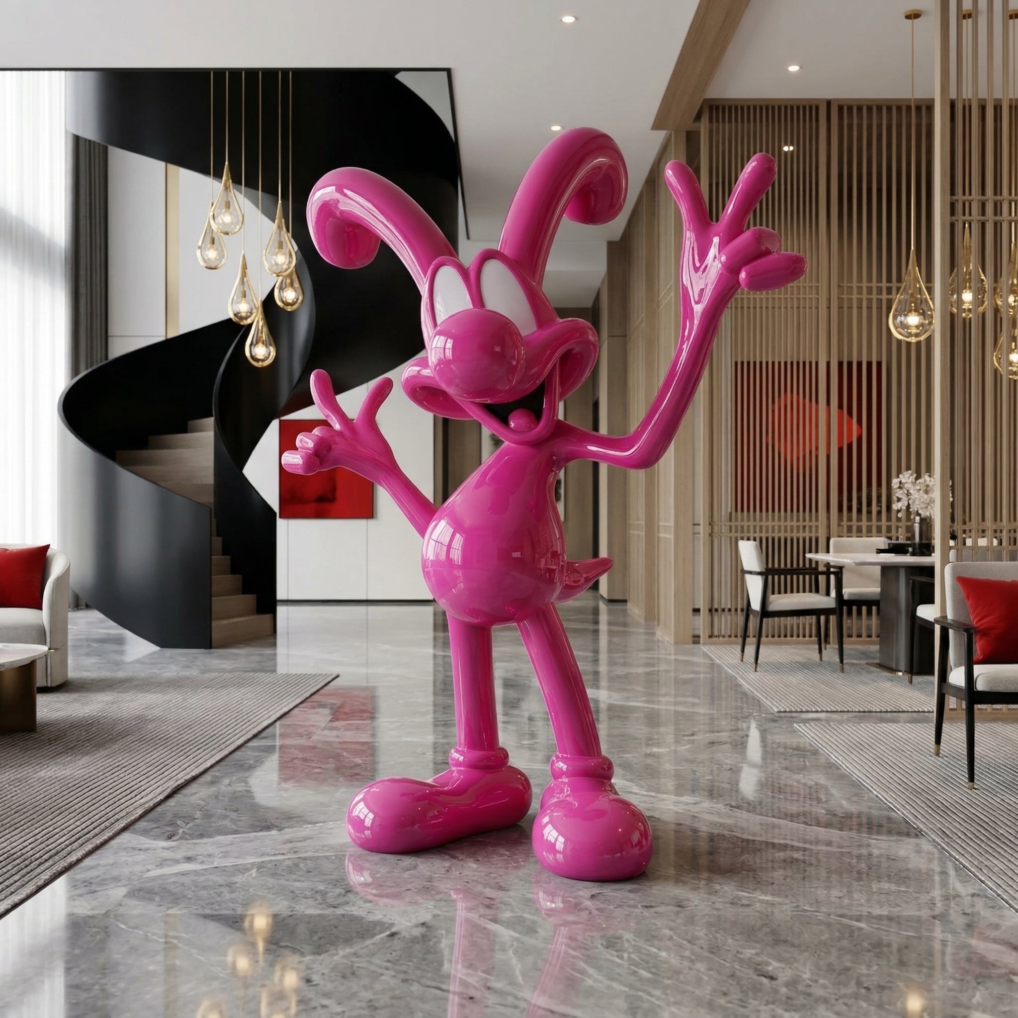 Vela-Fiberglass-Rabbit-Character-Sculpture-Glossy-Pop-Art-Pose-VSFGS-593-05