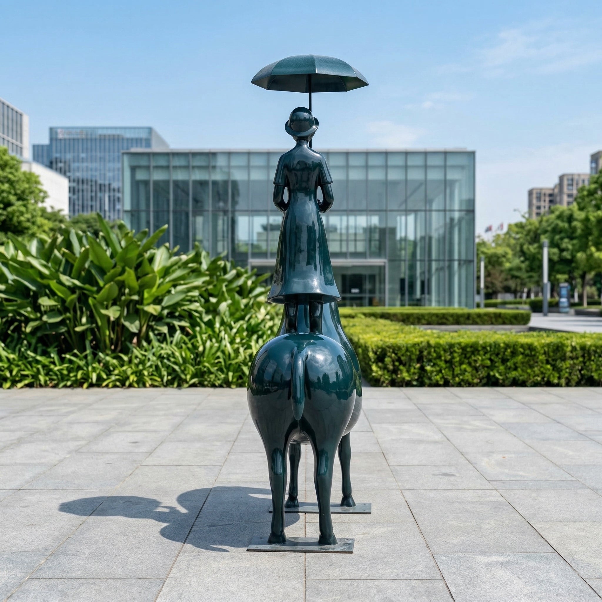 Vela-Fiberglass-Woman-on-Horse-Sculpture-Umbrella-Garden-Installation-VSFGS-826-03