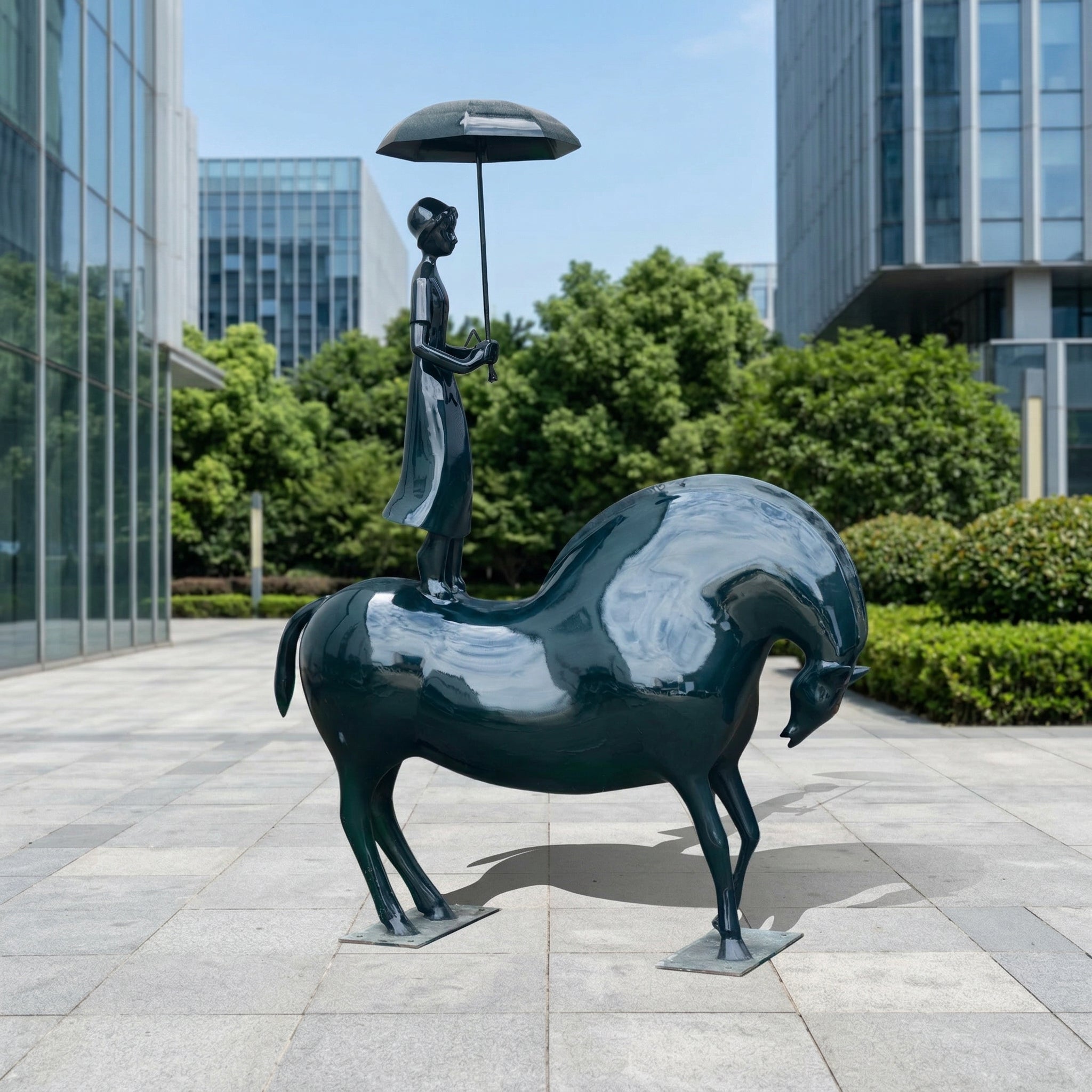 Vela-Fiberglass-Woman-on-Horse-Sculpture-Umbrella-Garden-Installation-VSFGS-826-04