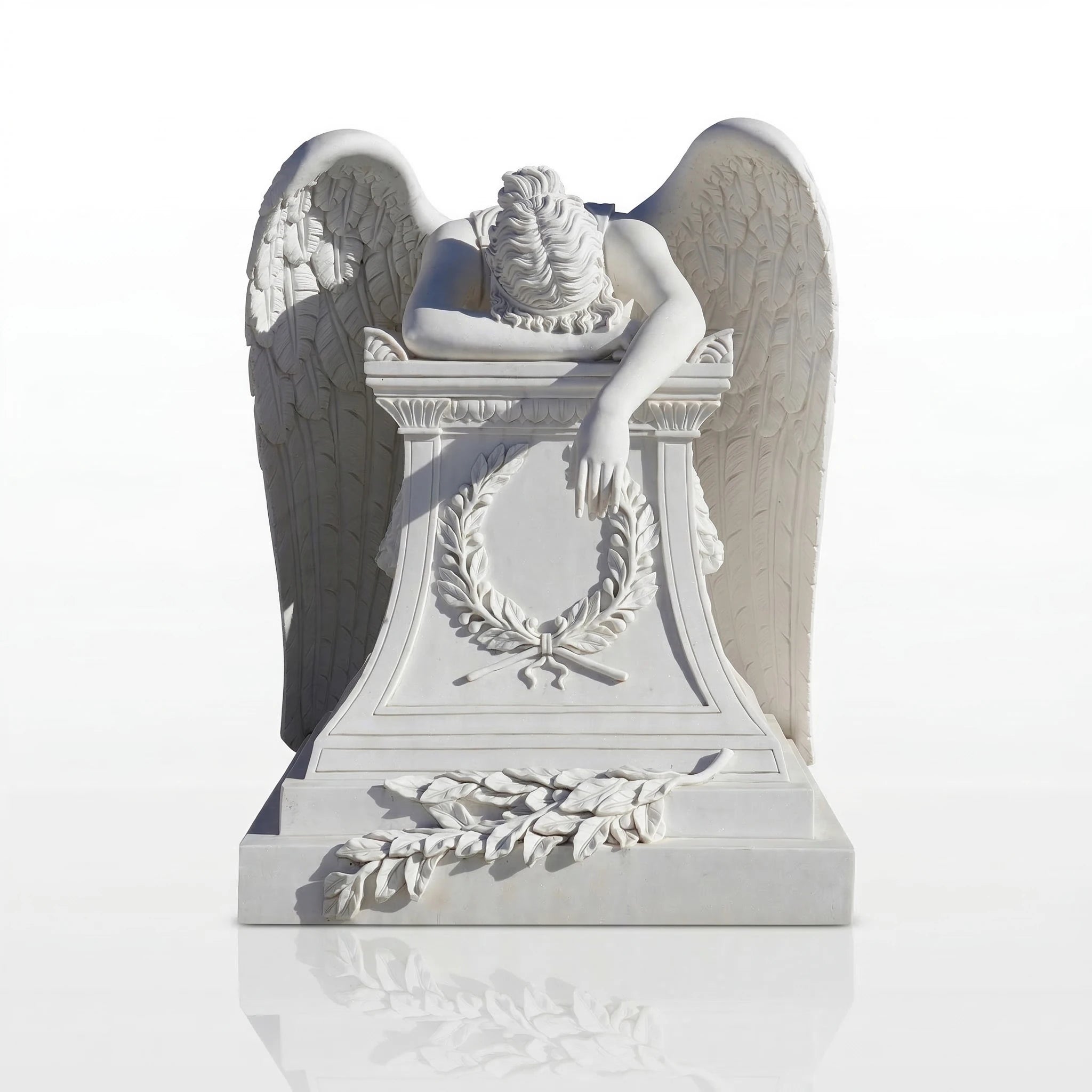 Vela-Natural-Marble-Angel-Funerary-Sculpture-Bowed-Over-Pedestal-VSMS-4073-06