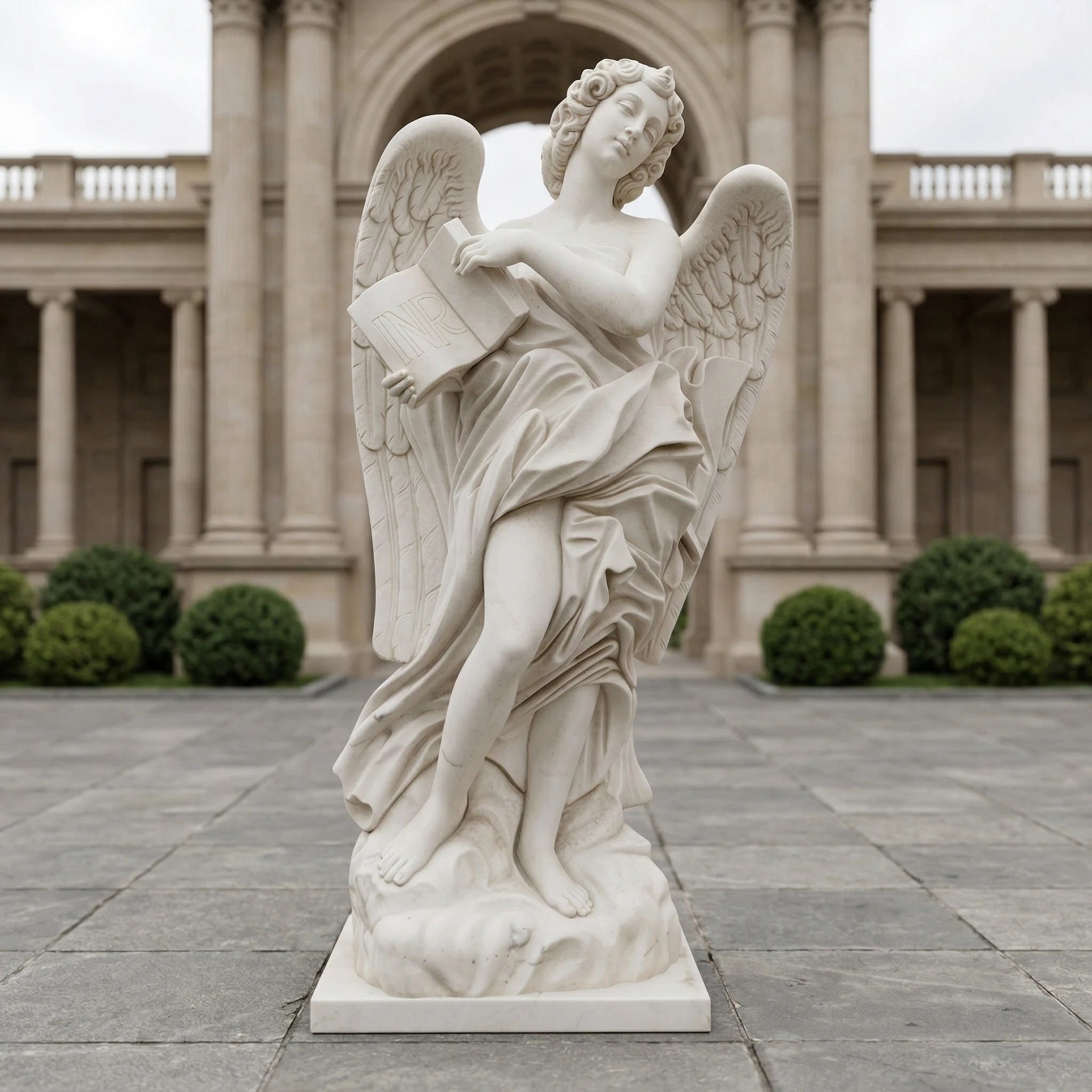 Vela-Natural-Marble-Angel-Sculpture-Book-Pedestal-Placement-MS4827-01