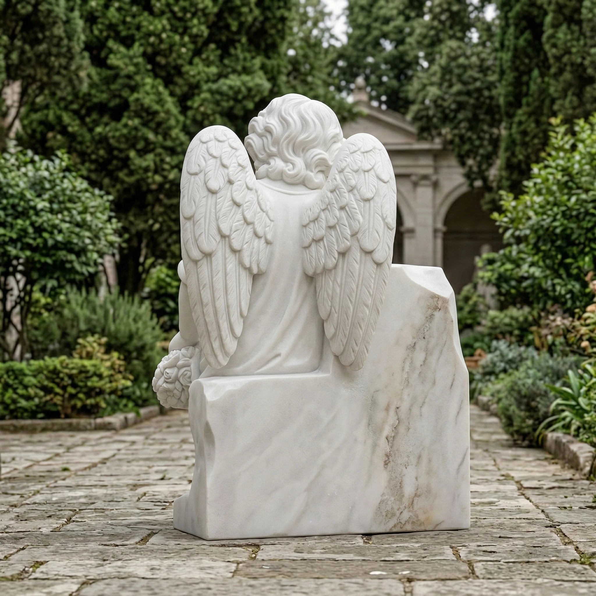 Vela-Natural-Marble-Angel-Sculpture-Garden-Contemplative-Seated-Figure-VSMS-764-02