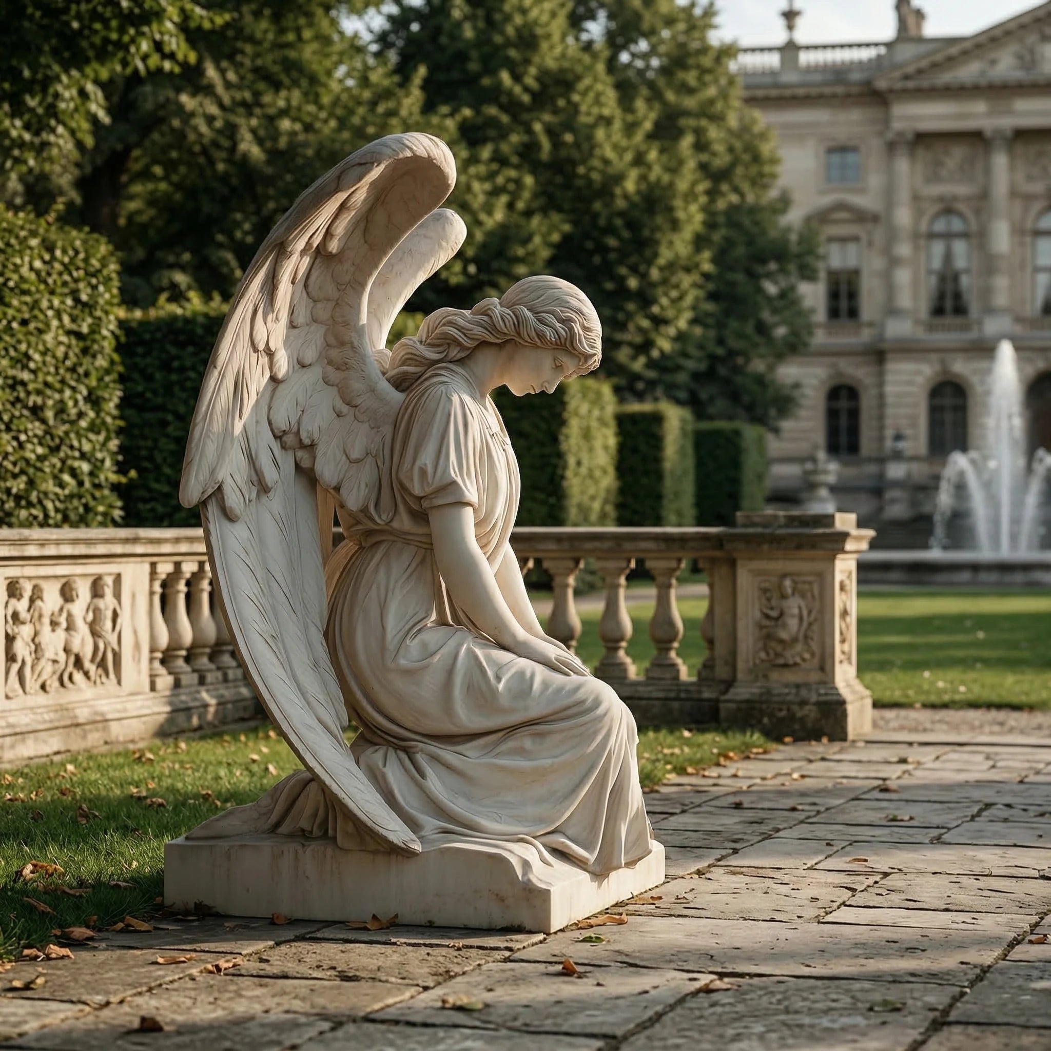 Vela-Natural-Marble-Angel-Sculpture-Kneeling-Garden-Figure-VSMS-4316-01