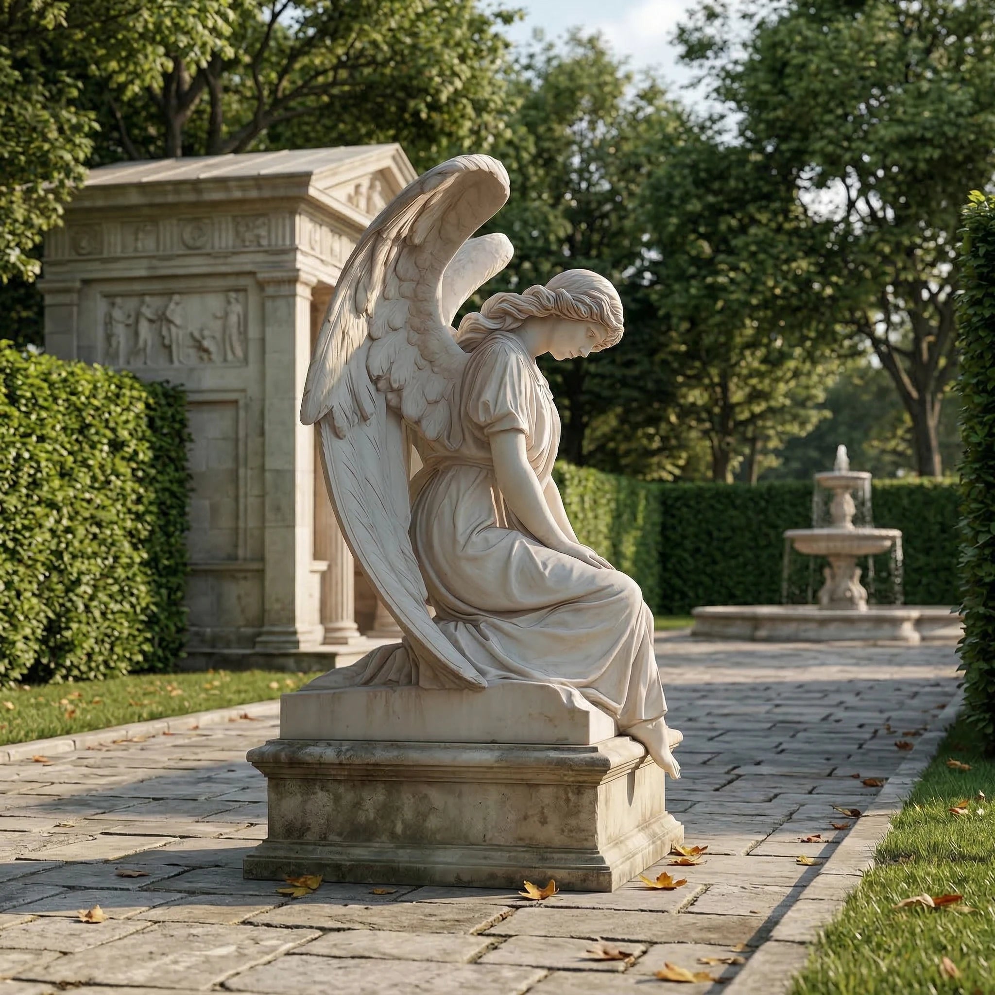 Vela-Natural-Marble-Angel-Sculpture-Kneeling-Garden-Figure-VSMS-4316-03