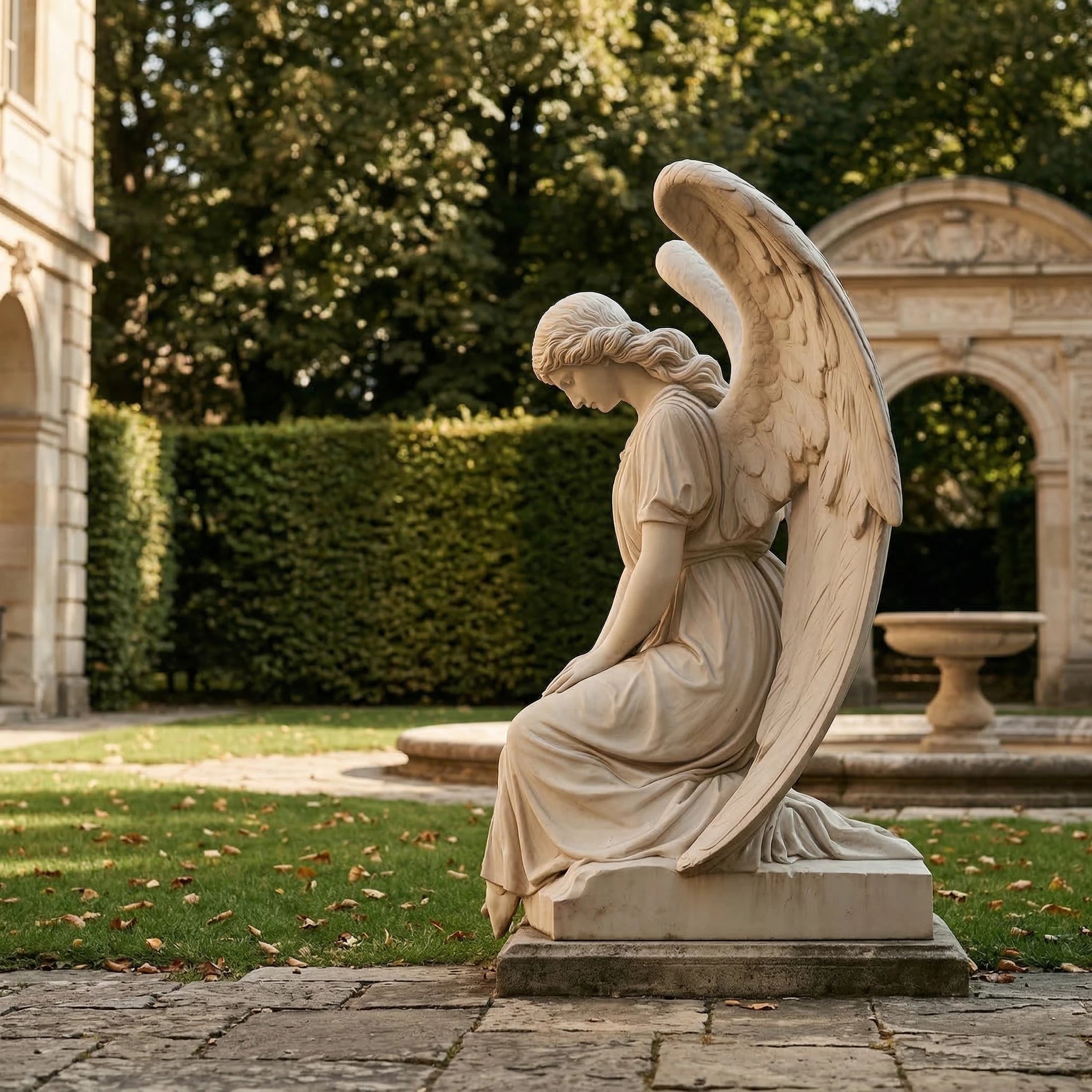 Vela-Natural-Marble-Angel-Sculpture-Kneeling-Garden-Figure-VSMS-4316-04