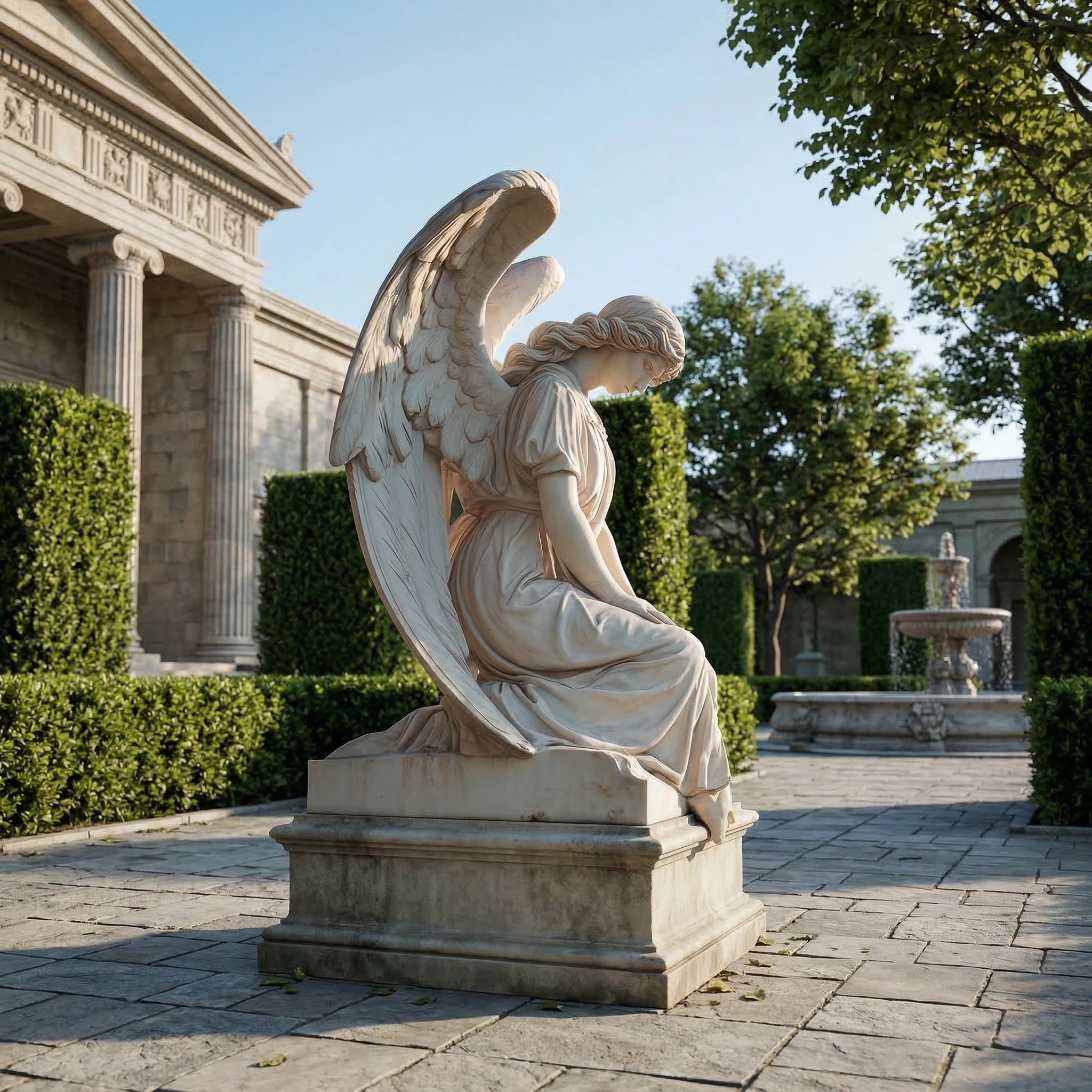 Vela-Natural-Marble-Angel-Sculpture-Kneeling-Garden-Figure-VSMS-4316-05