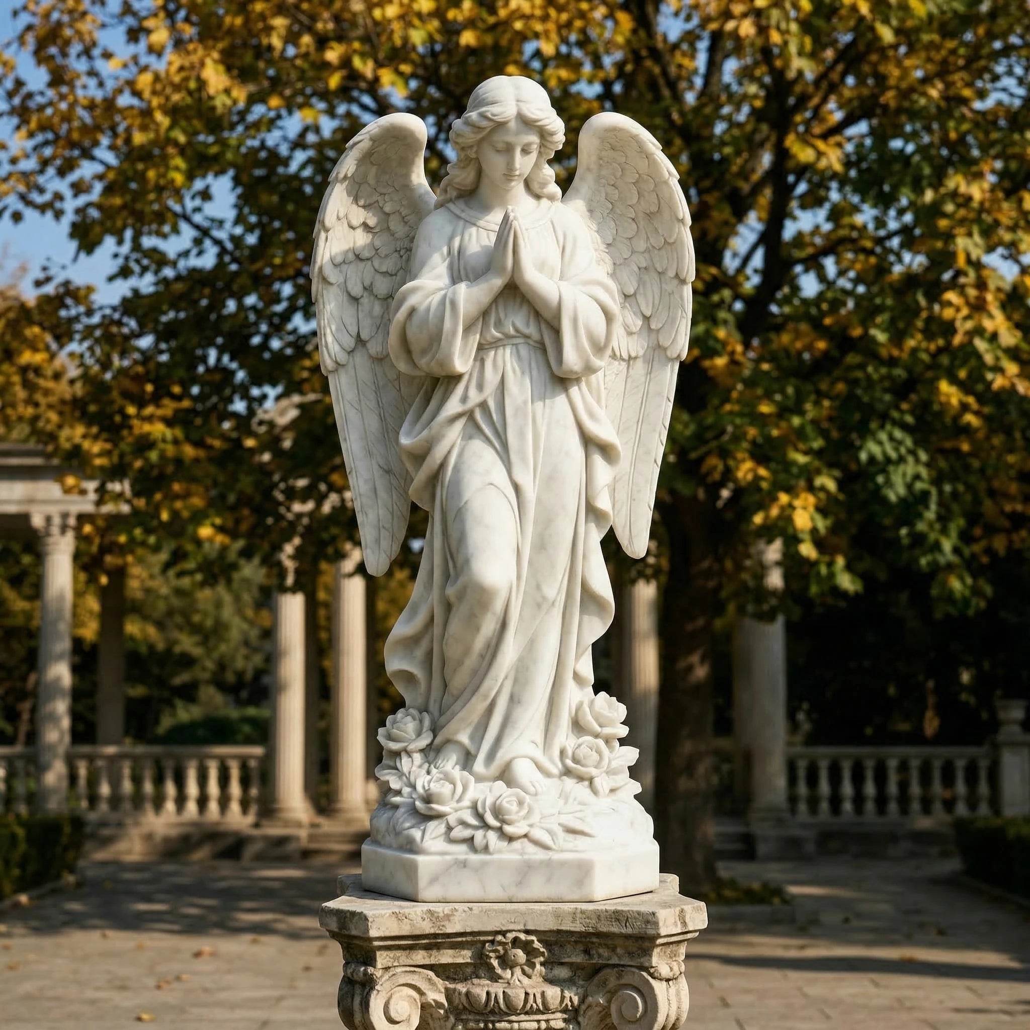 Vela-Natural-Marble-Angel-Sculpture-Prayerful-Garden-Figure-VSMS-5419-01