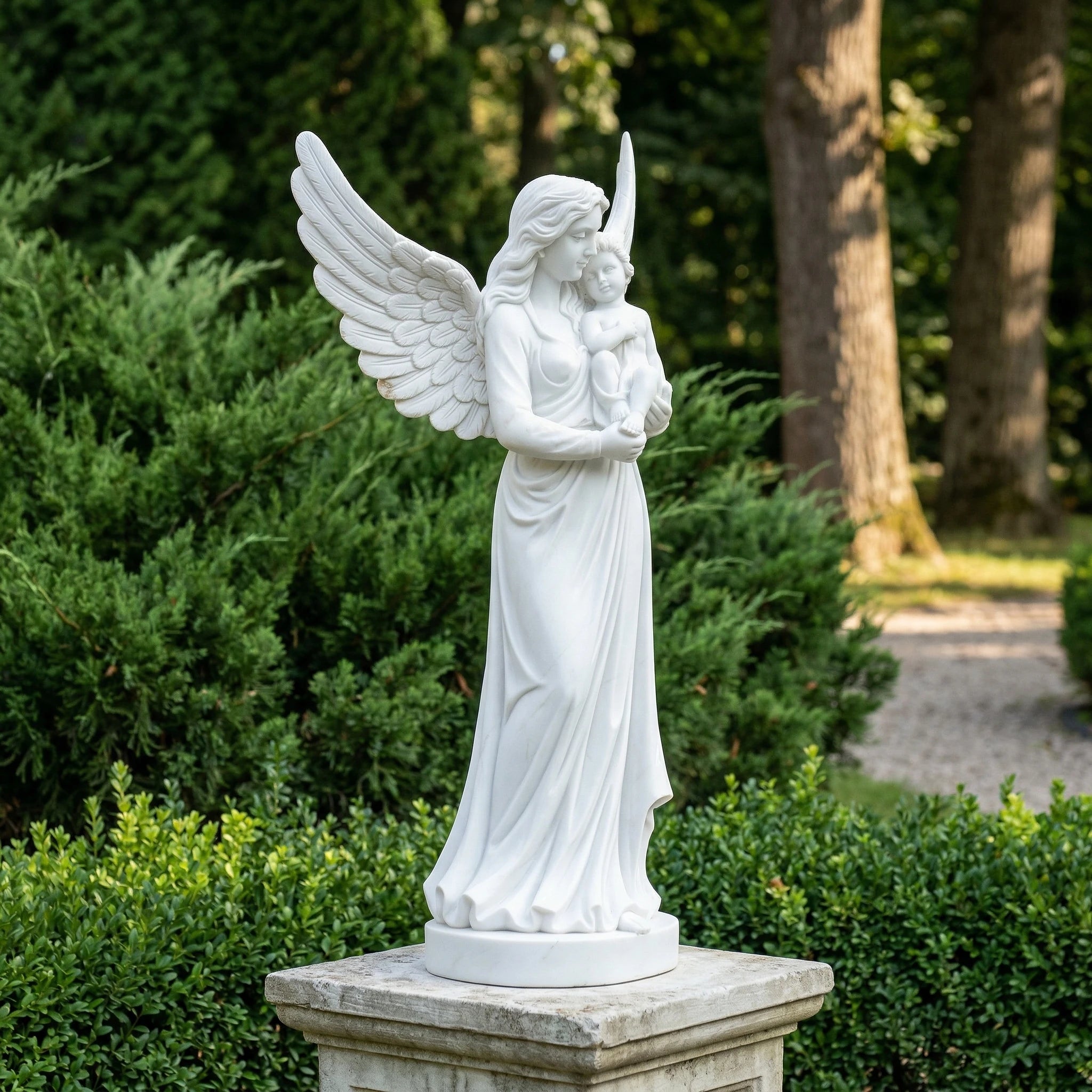 Vela-Natural-Marble-Angel-and-Child-Sculpture-Garden-Pedestal-VSMS-889-03