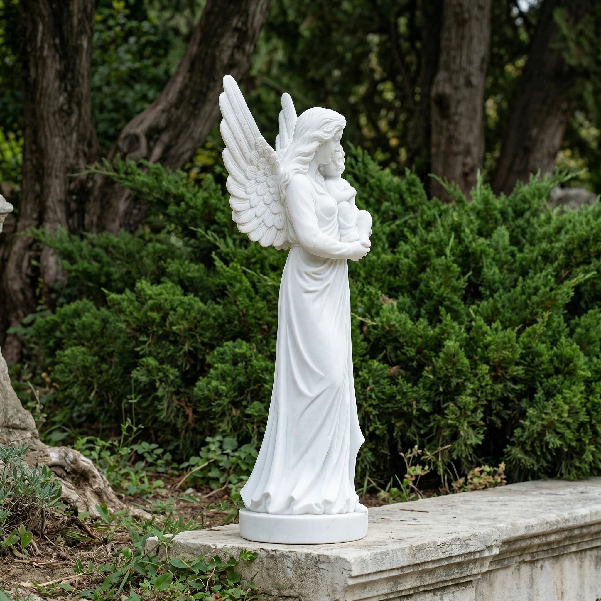 Vela-Natural-Marble-Angel-and-Child-Sculpture-Garden-Pedestal-VSMS-889-04