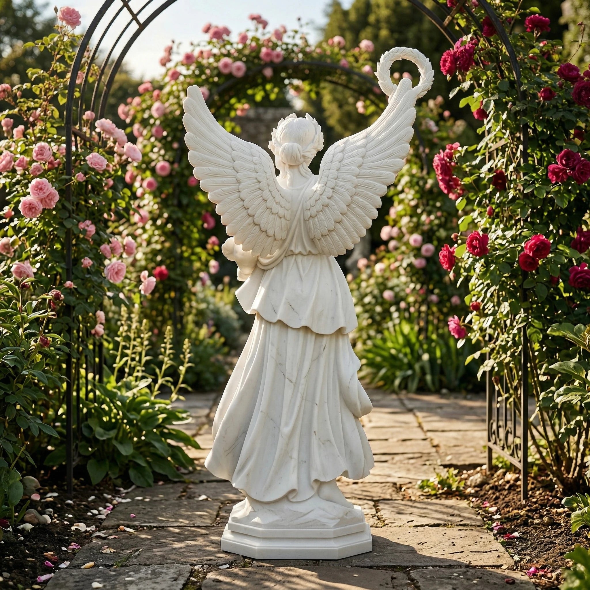 Vela-Natural-Marble-Angelic-Female-Laurel-Wreath-Garden-Statuary-Sculpture-VSMaterialTypeCode-7412-02