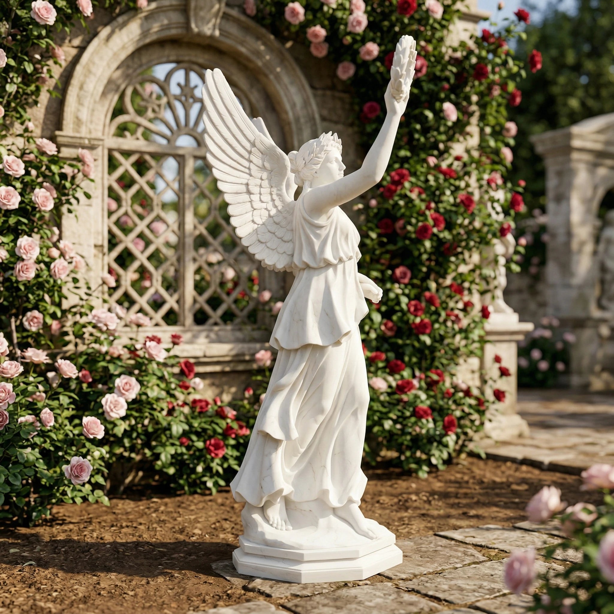 Vela-Natural-Marble-Angelic-Female-Laurel-Wreath-Garden-Statuary-Sculpture-VSMaterialTypeCode-7412-03