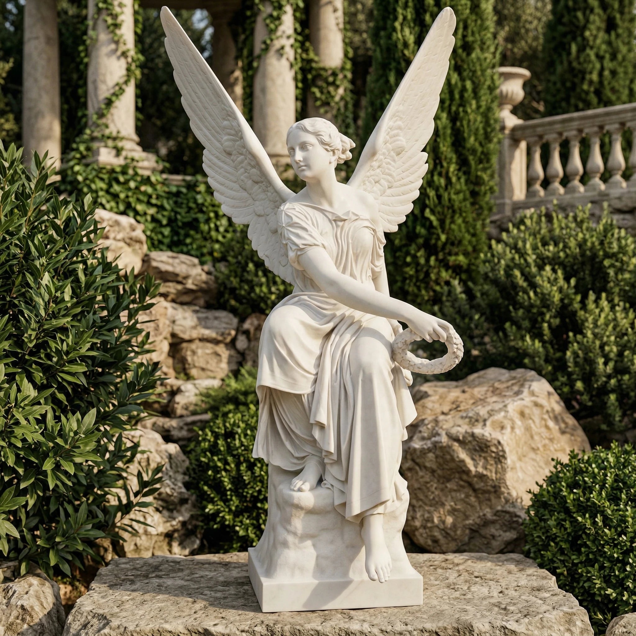 Vela-Natural-Marble-Angelic-Female-Sculpture-Winged-Garden-Figure-VSMS-763-01