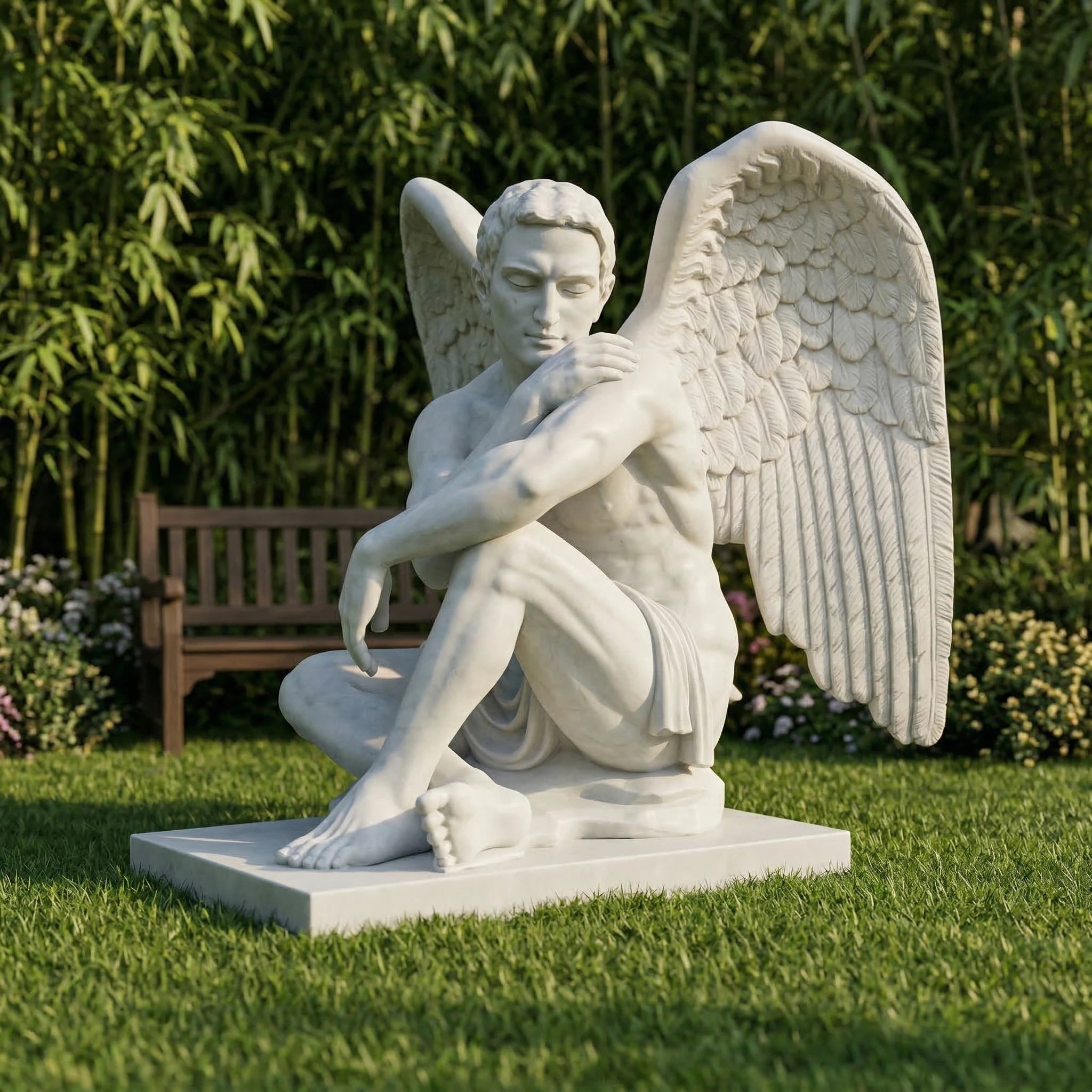 Vela-Natural-Marble-Angelic-Figurative-Sculpture-Seated-Garden-Guardian-VSMS-5584-01