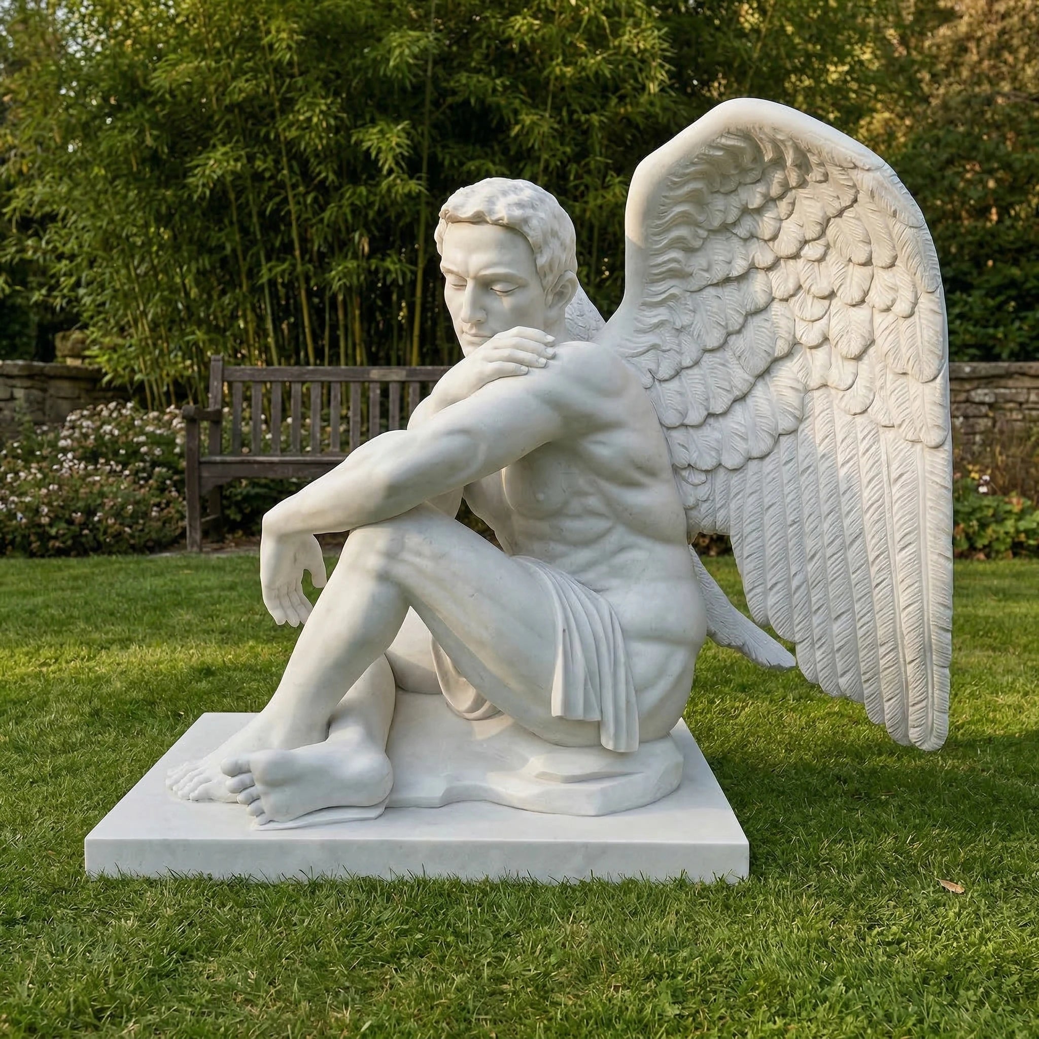 Vela-Natural-Marble-Angelic-Figurative-Sculpture-Seated-Garden-Guardian-VSMS-5584-03