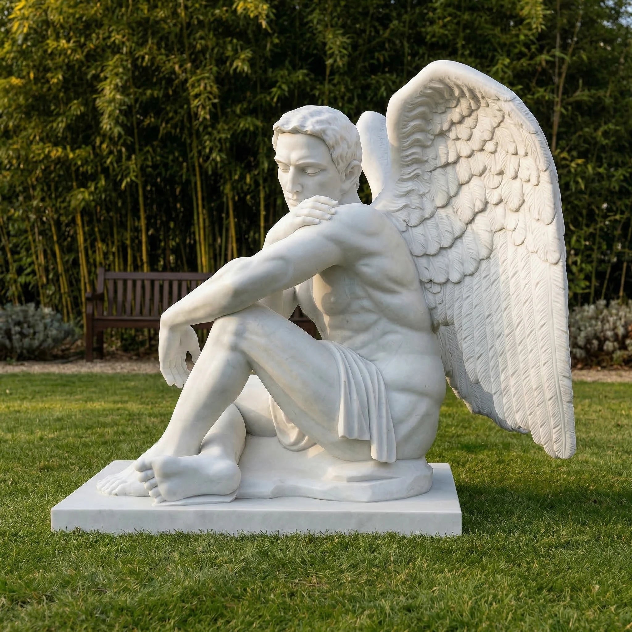 Vela-Natural-Marble-Angelic-Figurative-Sculpture-Seated-Garden-Guardian-VSMS-5584-04