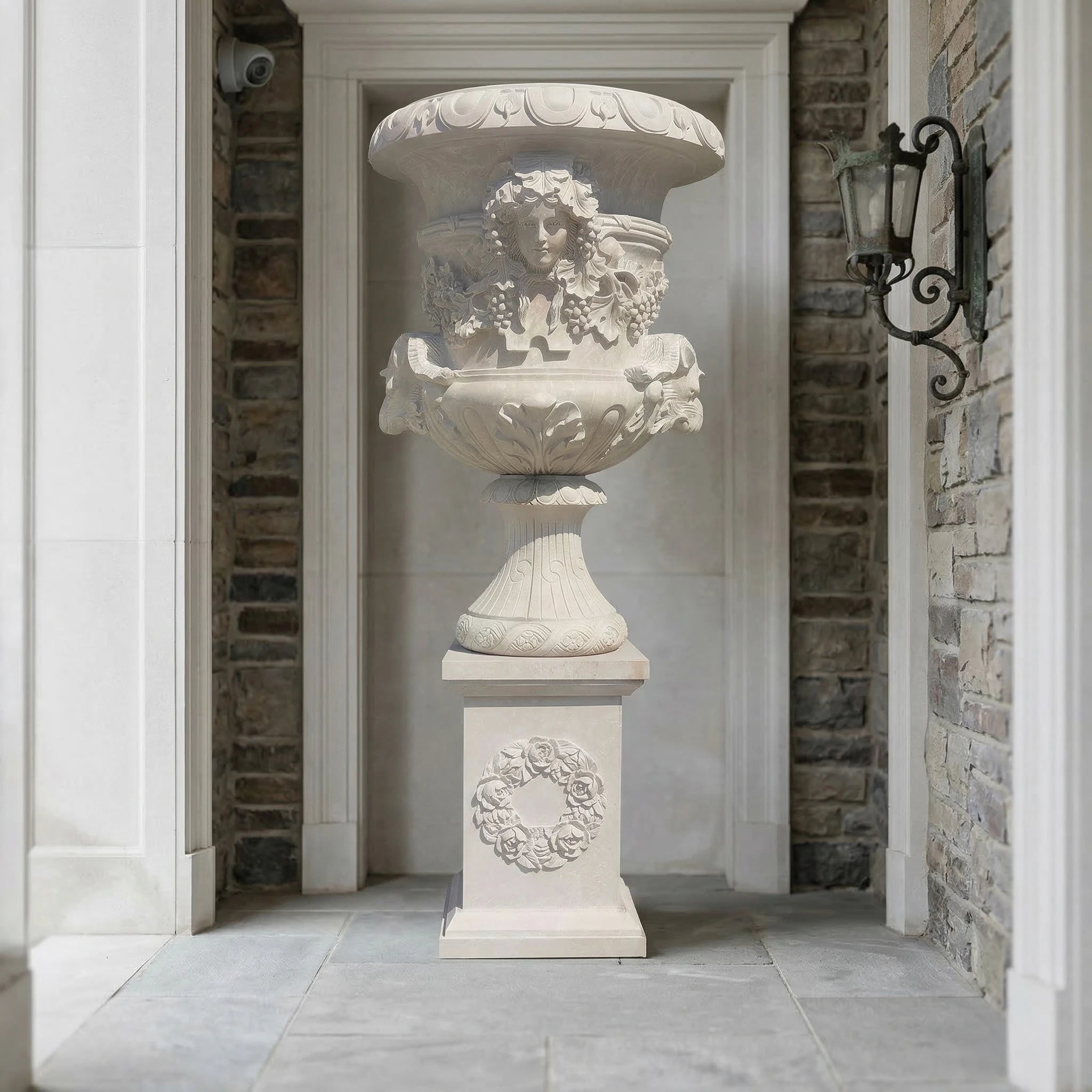 Vela-Natural-Marble-Bacchic-Female-Mask-Sculpture-Entrance-Pedestal-VSMS-2146-01