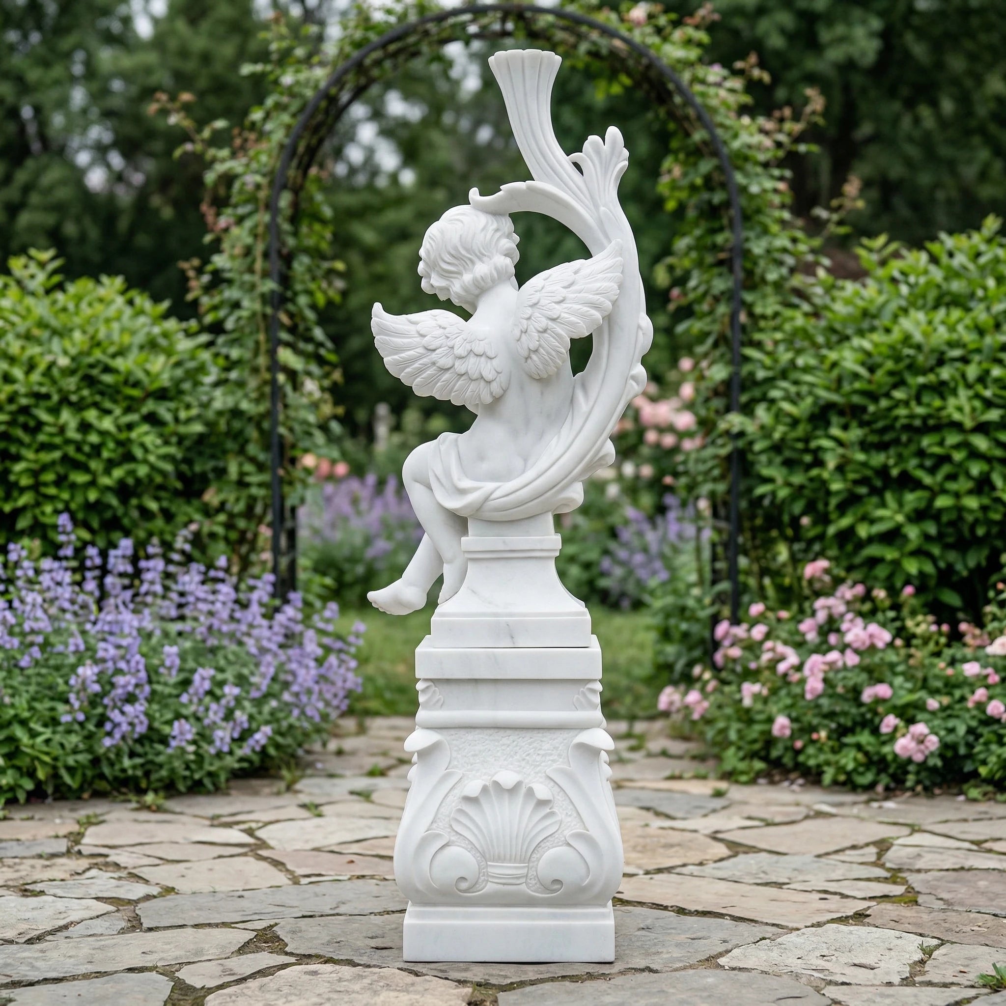 Vela-Natural-Marble-Cherubic-Angel-Sculpture-Arabesque-Garden-Accent-VSMS-4861-02