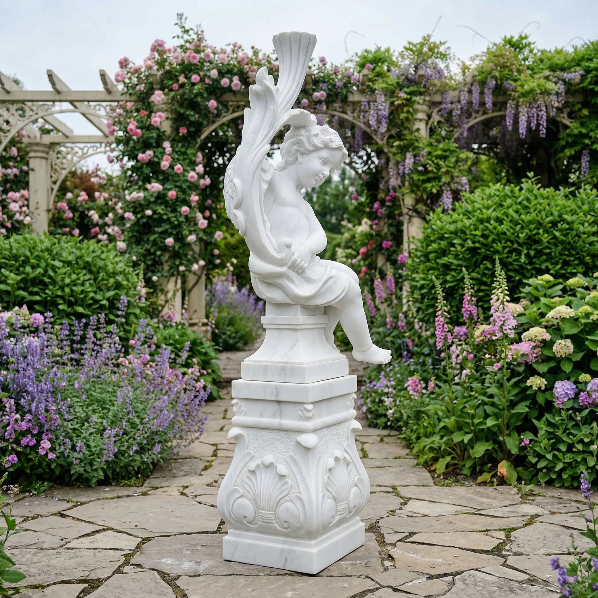 Vela-Natural-Marble-Cherubic-Angel-Sculpture-Arabesque-Garden-Accent-VSMS-4861-03