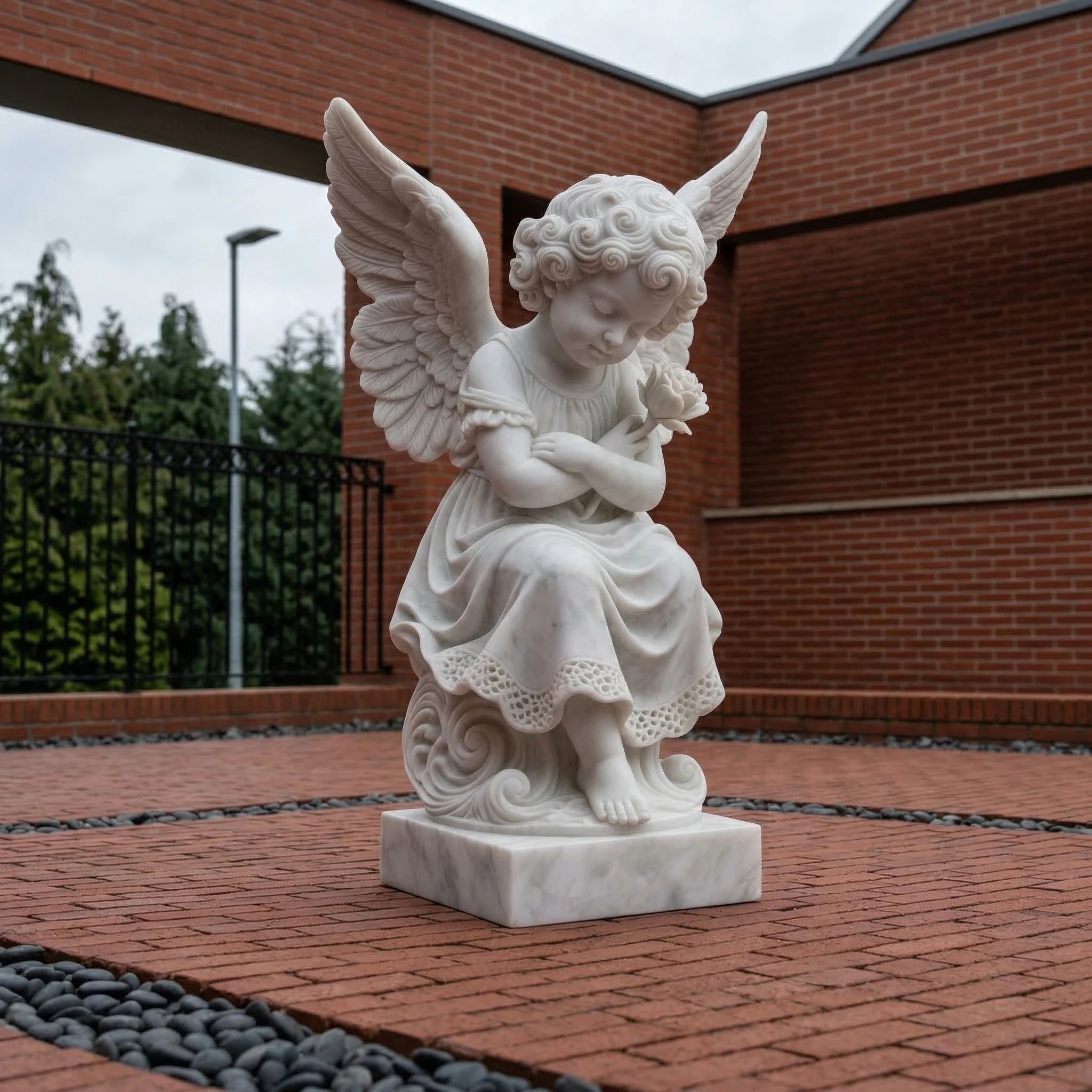 Vela-Natural-Marble-Cherubic-Angel-Sculpture-Seated-Garden-Court-VSMS-2867-01