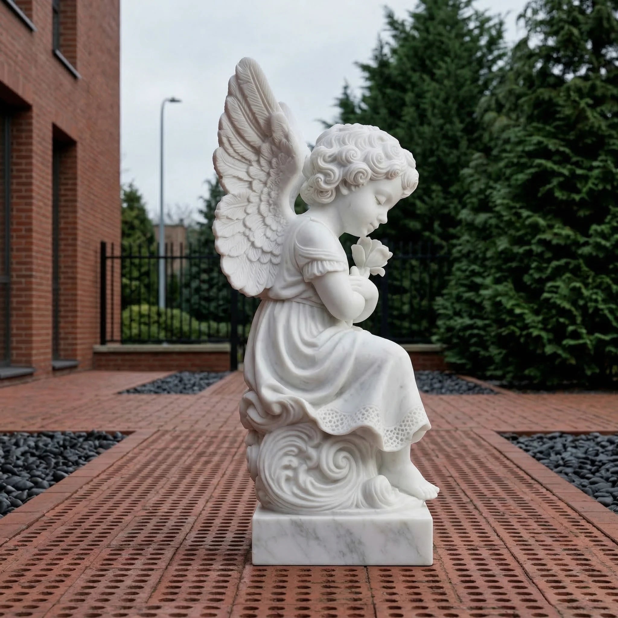 Vela-Natural-Marble-Cherubic-Angel-Sculpture-Seated-Garden-Court-VSMS-2867-04