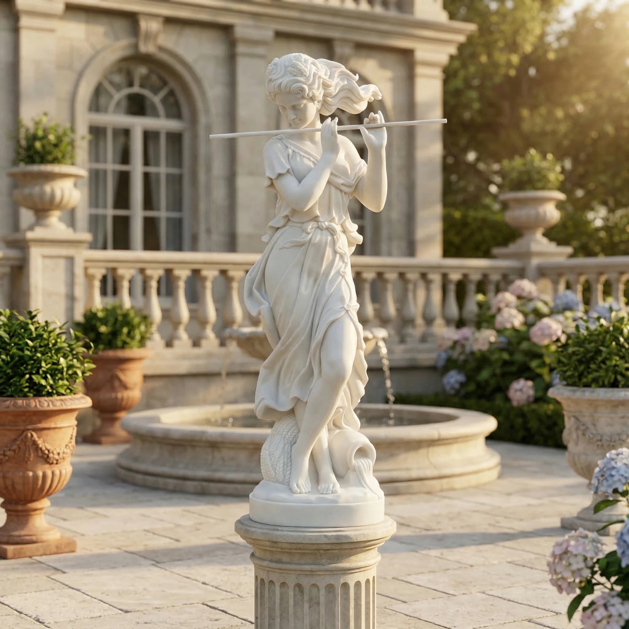 Vela-Natural-Marble-Female-Musician-Sculpture-on-Fluted-Plinth-VSMS-3928-01