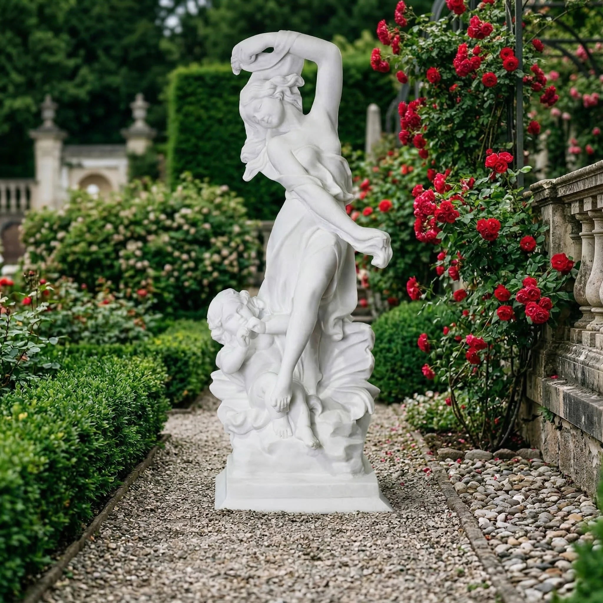 Vela-Natural-Marble-Figurative-Female-and-Cherub-Sculpture-Garden-Contrapposto-VSMS-3926-01