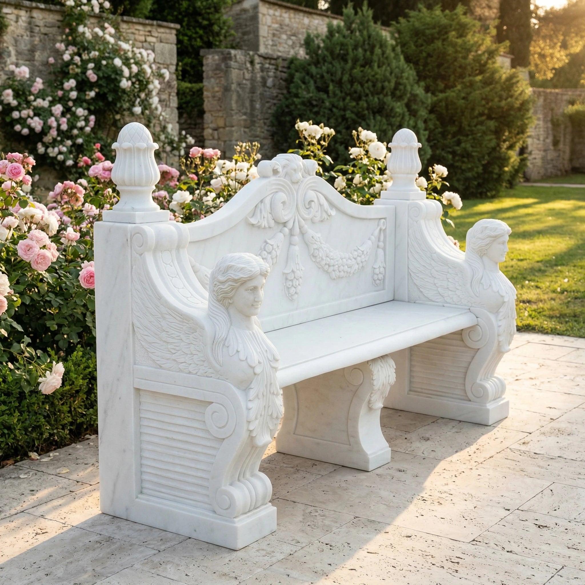 Vela-Natural-Marble-Figurative-Garden-Bench-Sculpture-Classical-Outdoor-Seating-VSMS-4195-02