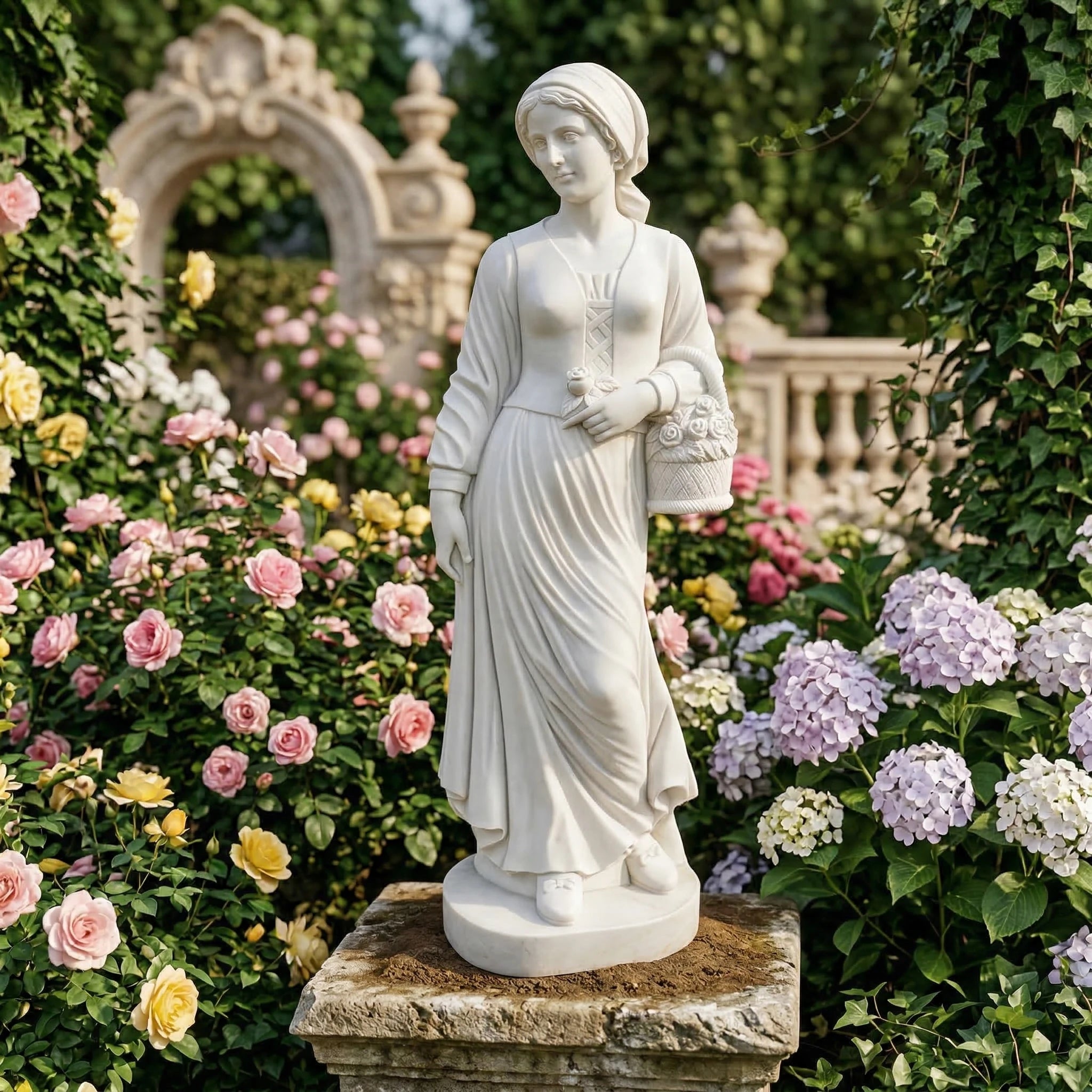 Vela-Natural-Marble-Garden-Maiden-Sculpture-Pedestal-Figure-VSMS-1523-01