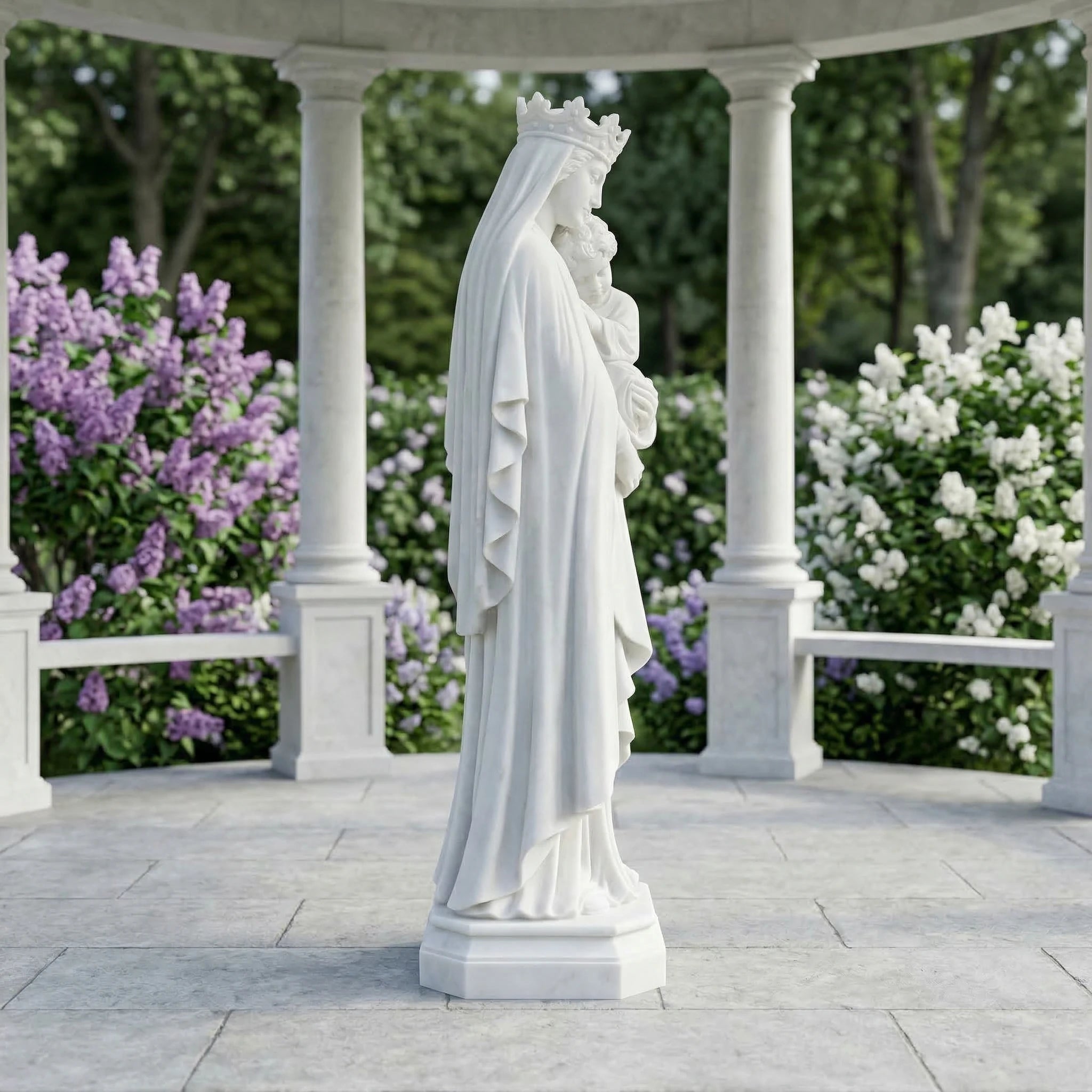 Vela-Natural-Marble-Madonna-Child-Sculpture-Hexagonal-Pedestal-VSMaterialTypeCode-6943-03