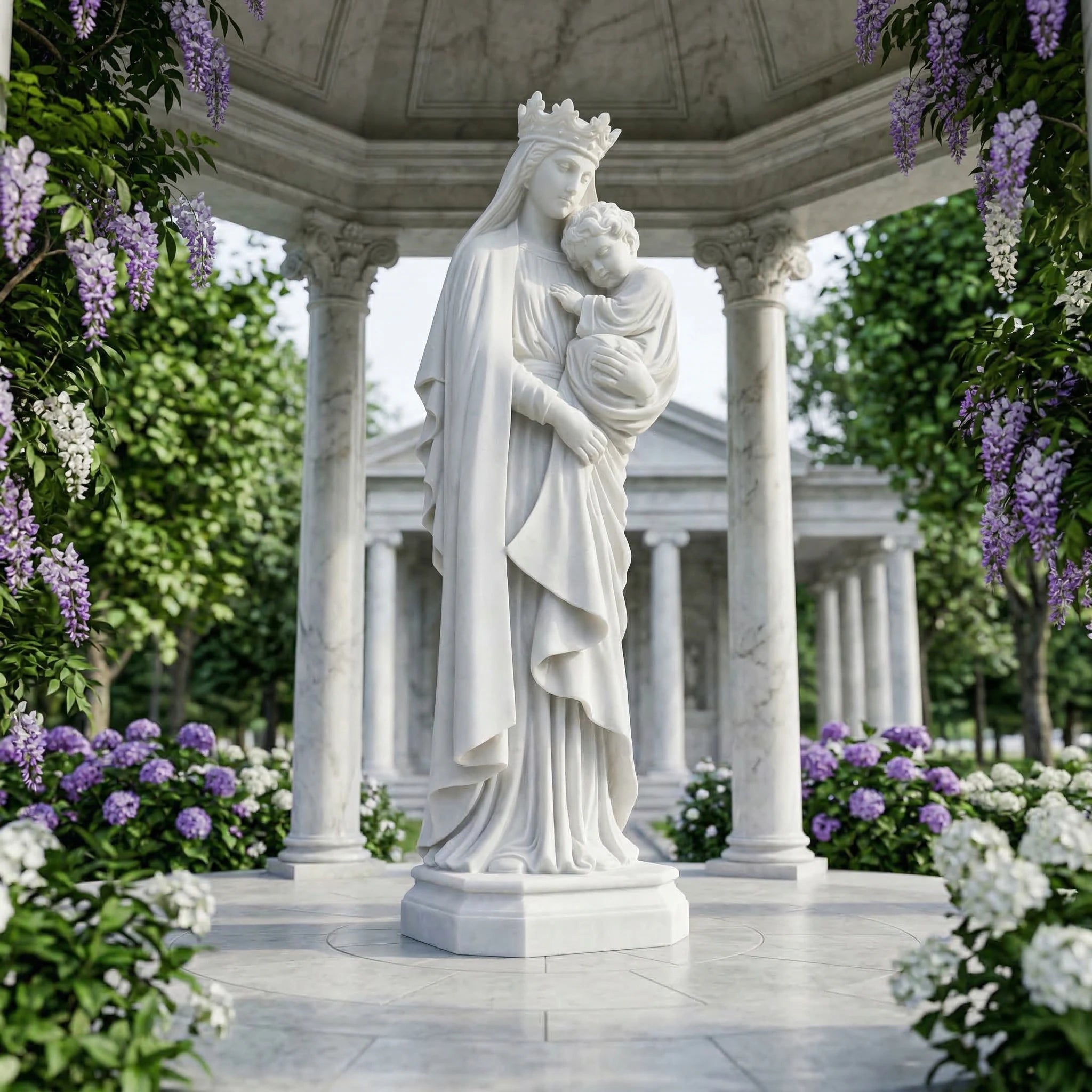 Vela-Natural-Marble-Madonna-Child-Sculpture-Hexagonal-Pedestal-VSMaterialTypeCode-6943-05