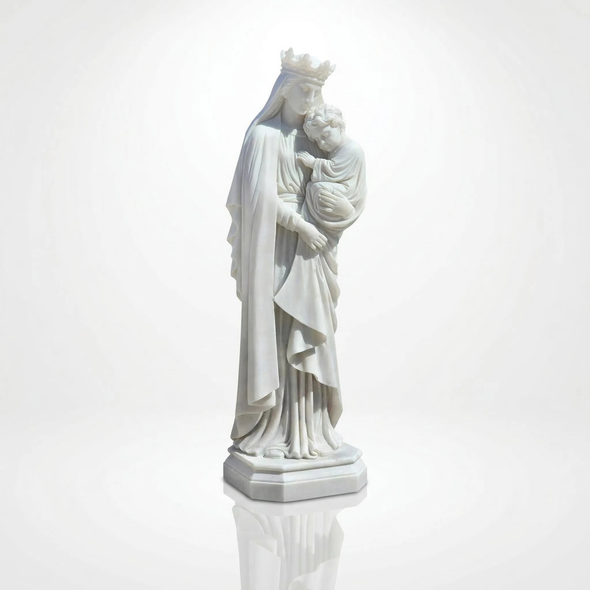Vela-Natural-Marble-Madonna-Child-Sculpture-Hexagonal-Pedestal-VSMaterialTypeCode-6943-06
