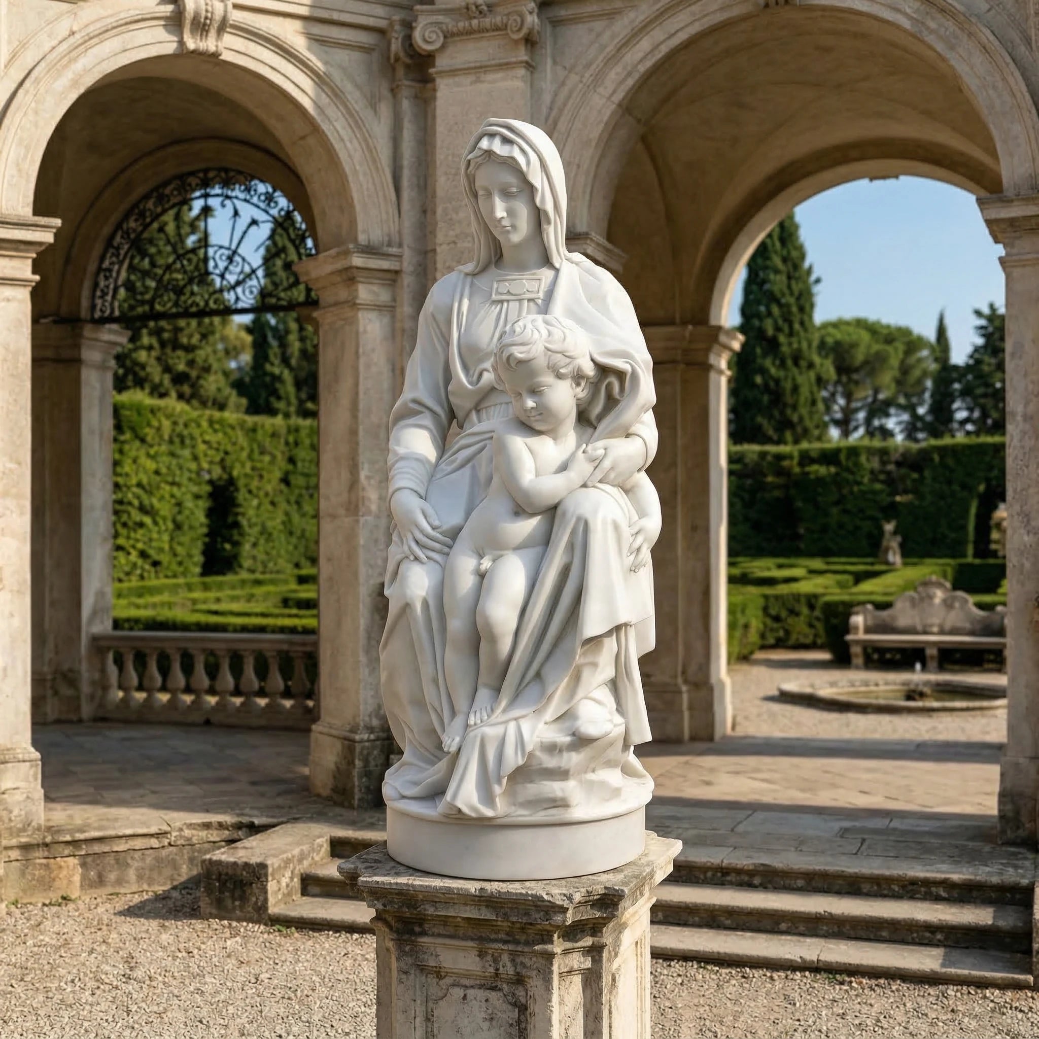 Vela-Natural-Marble-Madonna-and-Child-Sculpture-Pedestal-Figure-VSMS-2468-01