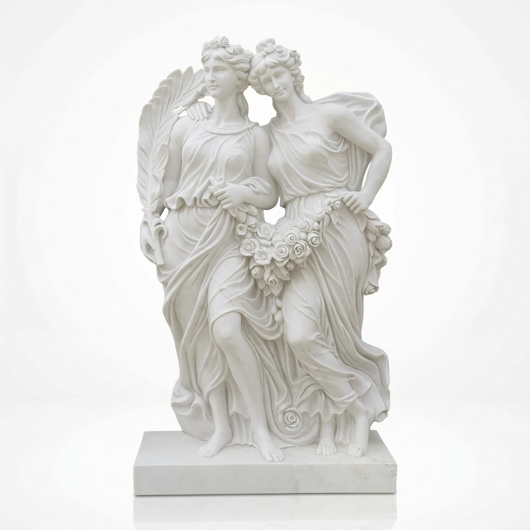 Vela-Natural-Marble-Mythic-Intertwined-Female-Forms-Sculpture-Elegant-Pedestal-Placement-VMSMaterialTypeCode-4823-04