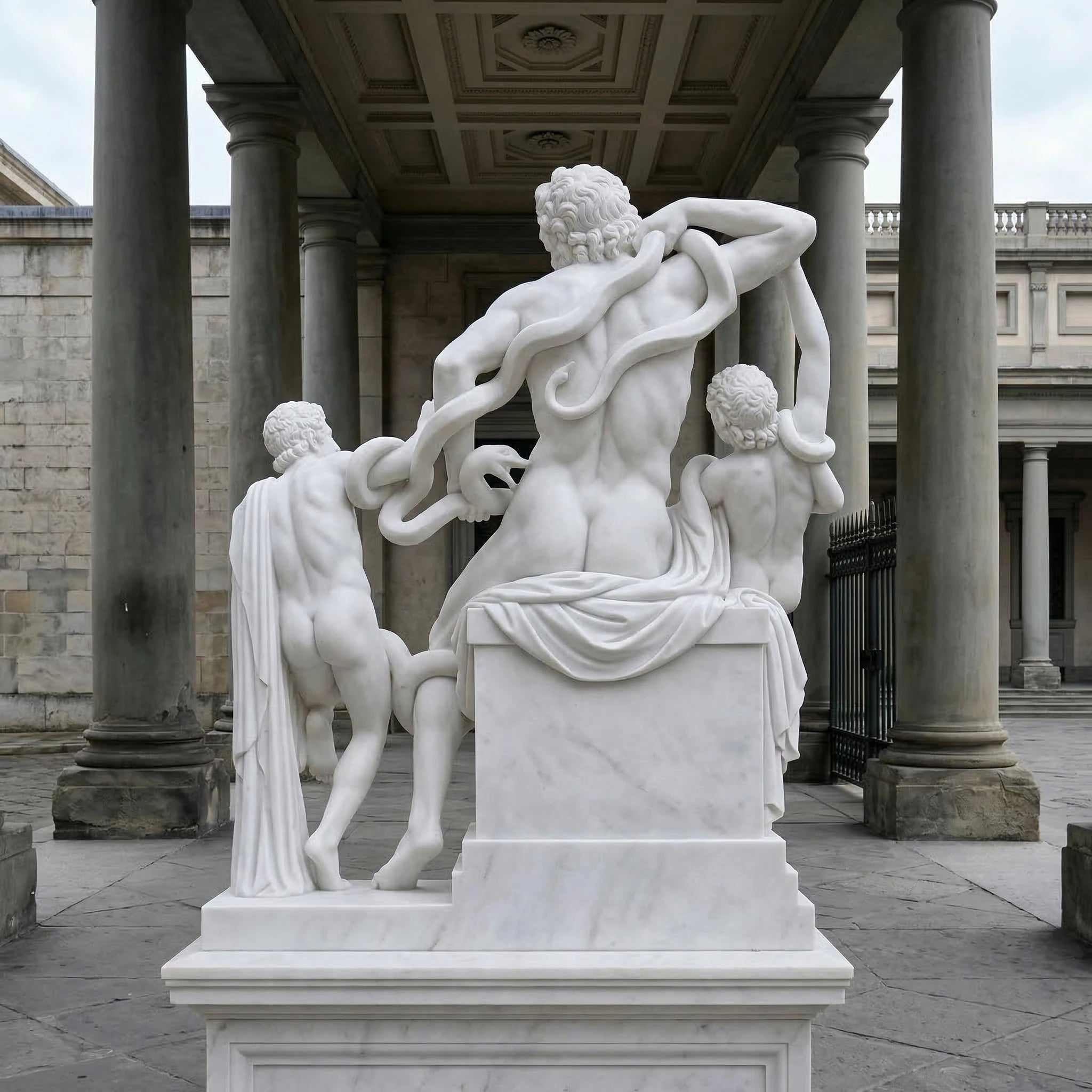 Vela-Natural-Marble-Mythological-Figure-and-Serpent-Sculpture-Garden-Courtyard-VSMS-2235-01