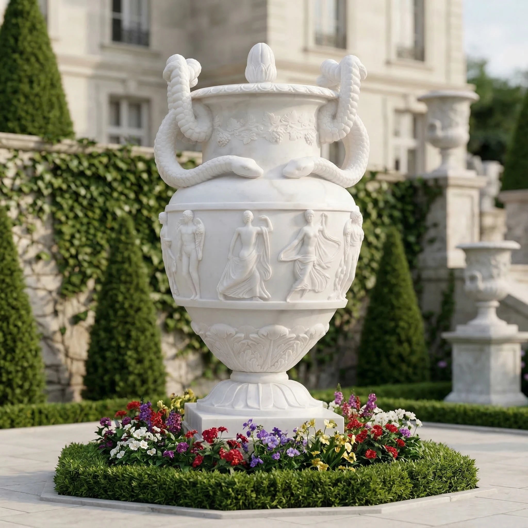 Vela-Natural-Marble-Mythological-Urn-Sculpture-Serpentine-Handles-VSMS-3345-01