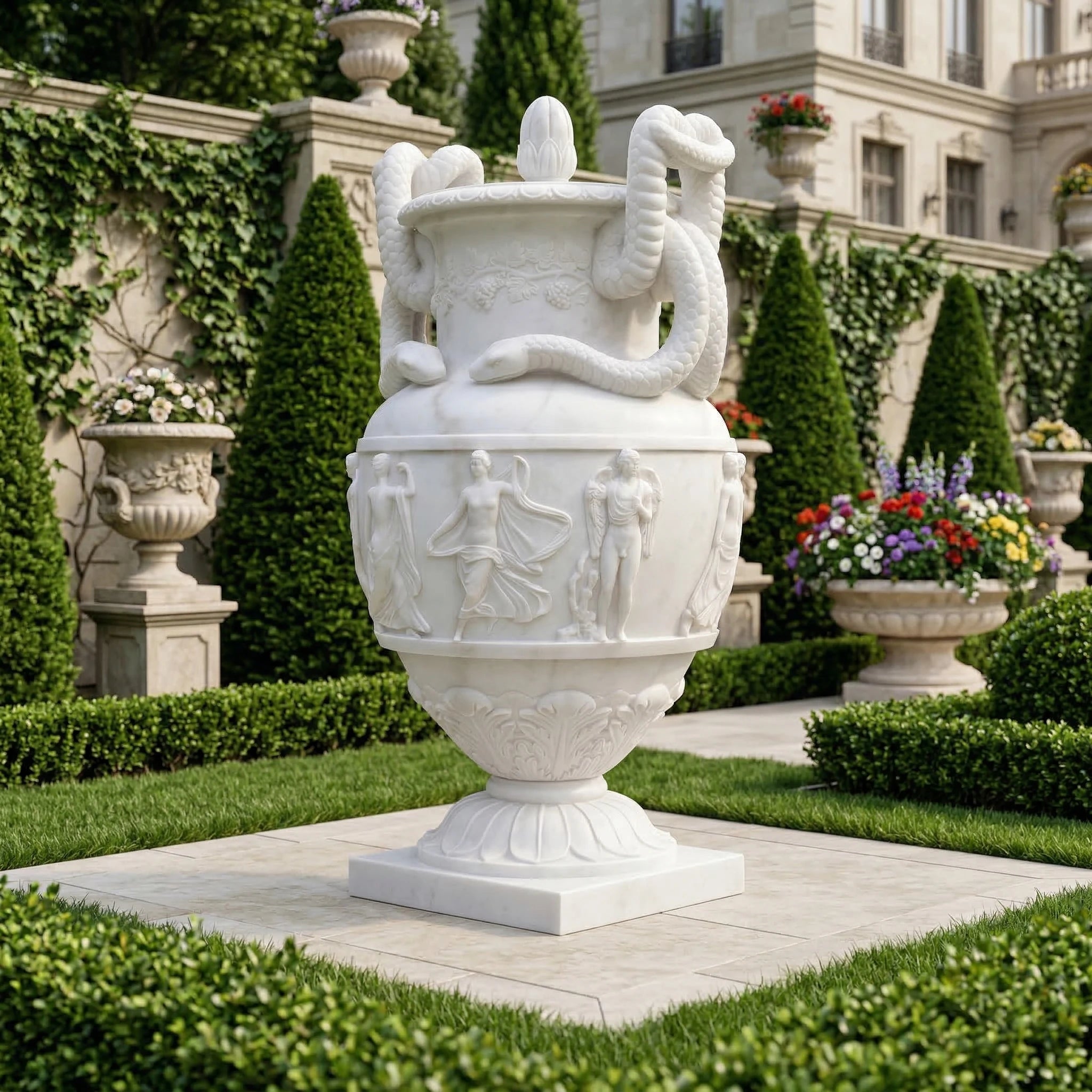 Vela-Natural-Marble-Mythological-Urn-Sculpture-Serpentine-Handles-VSMS-3345-02