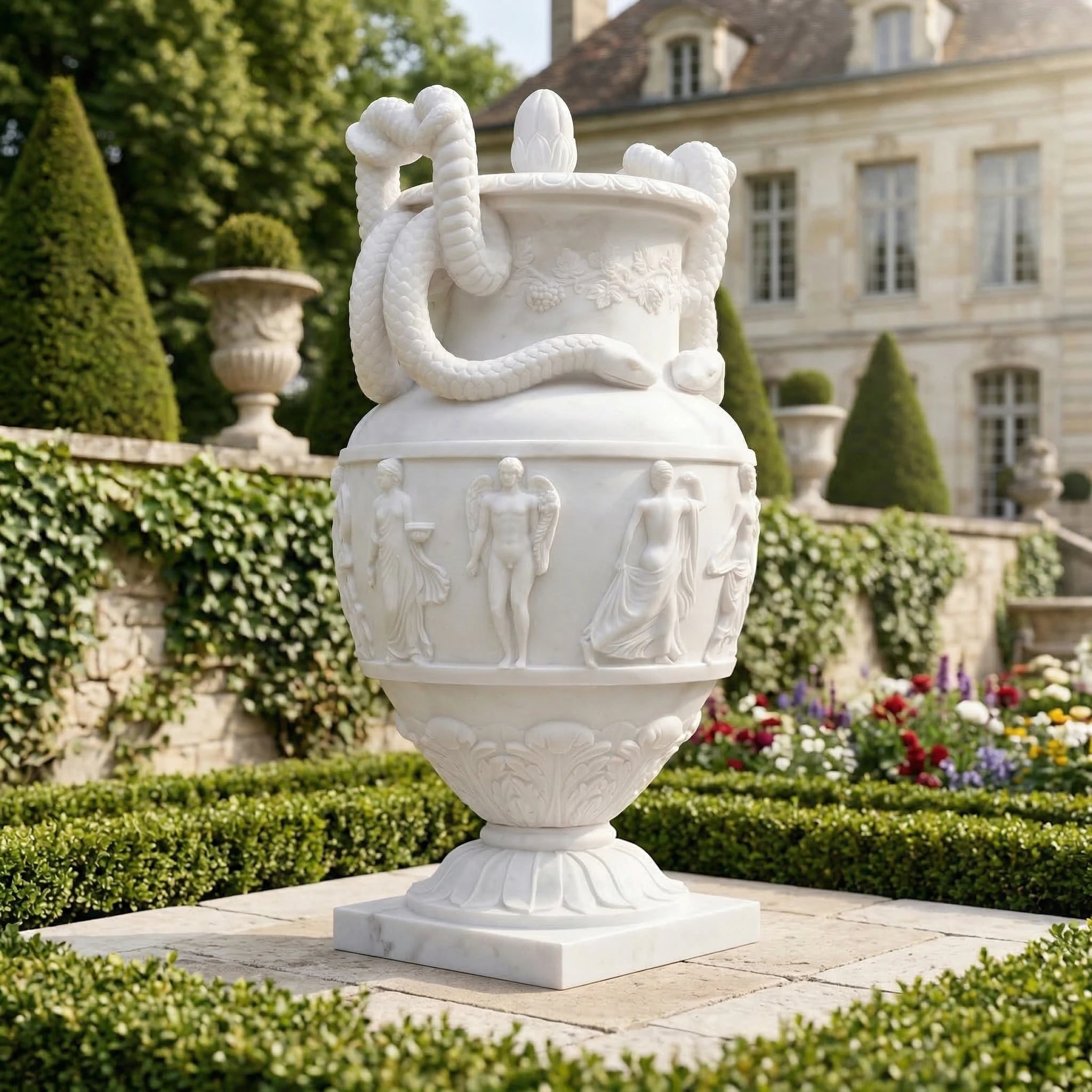 Vela-Natural-Marble-Mythological-Urn-Sculpture-Serpentine-Handles-VSMS-3345-04
