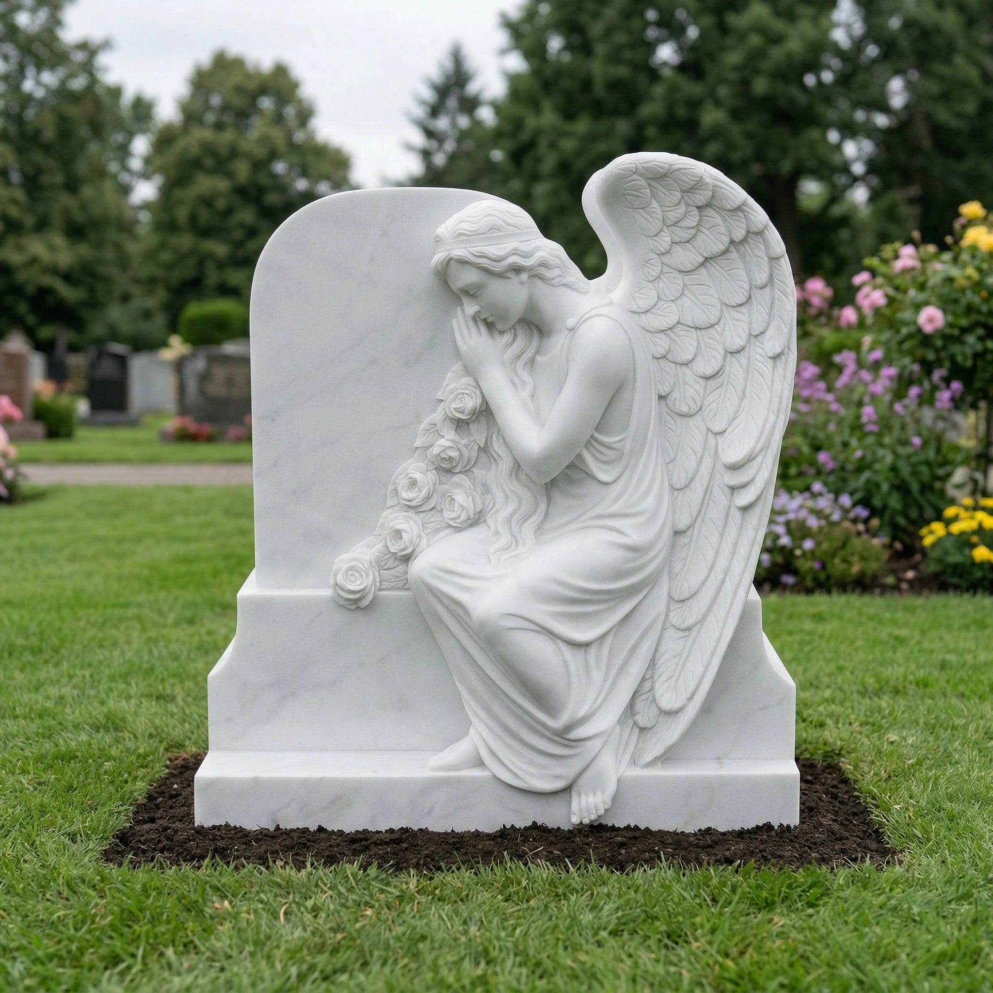 Vela-Natural-Marble-Praying-Angel-Sculpture-Garden-Memorial-VSMS-812-01