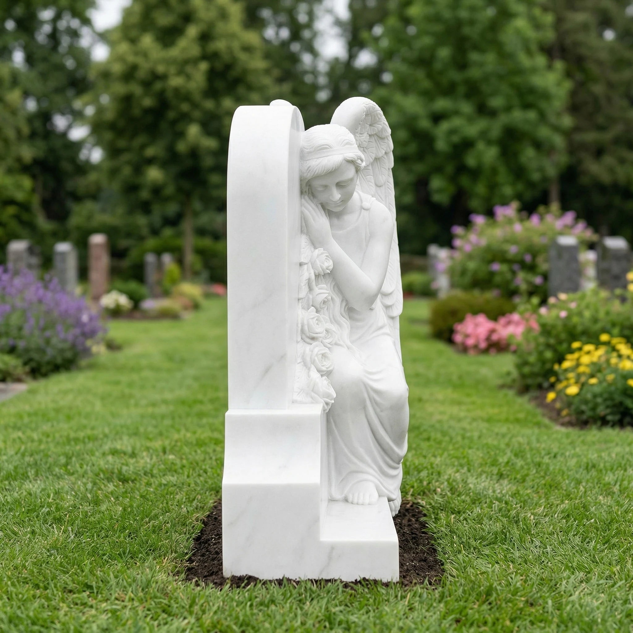 Vela-Natural-Marble-Praying-Angel-Sculpture-Garden-Memorial-VSMS-812-03