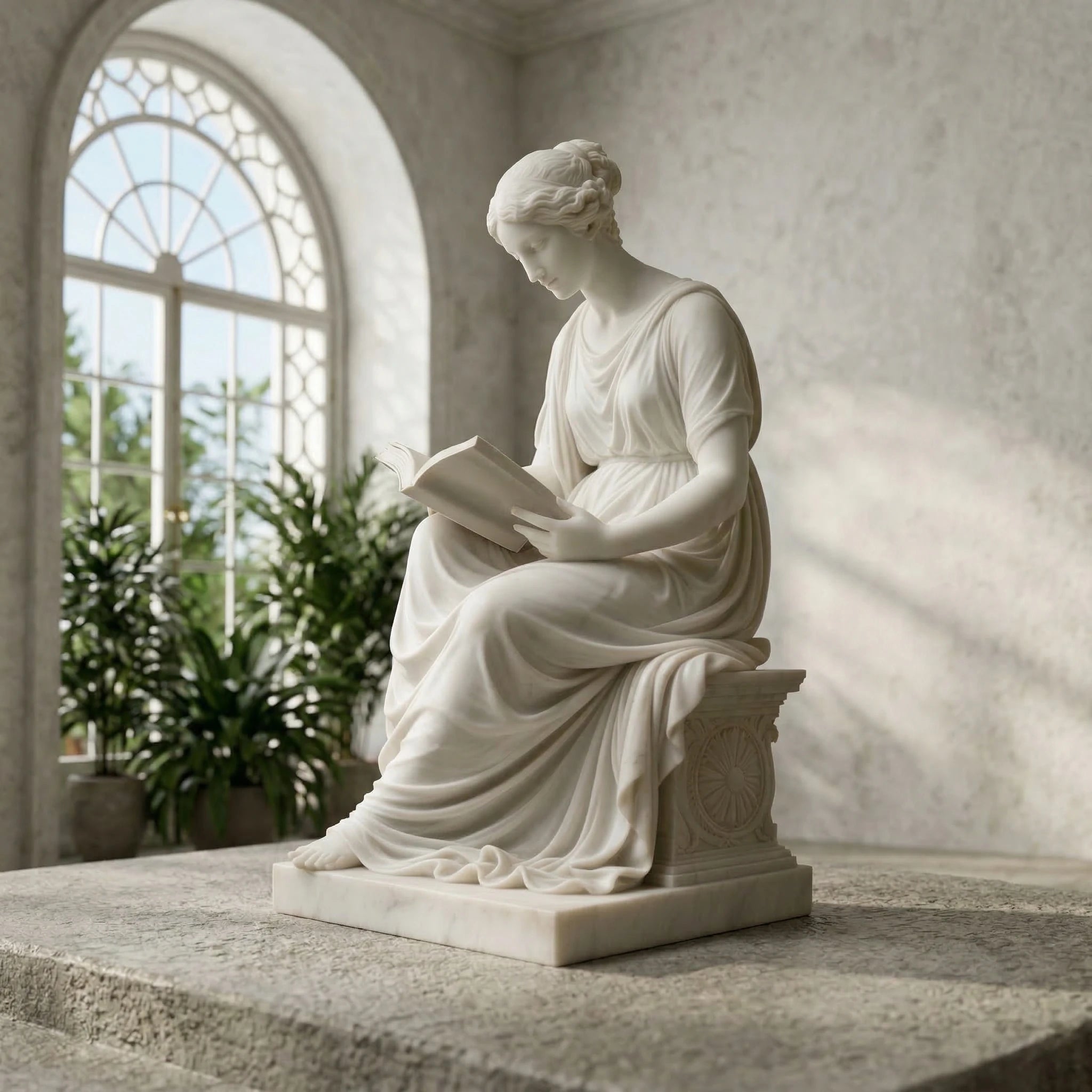 Vela-Natural-Marble-Reading-Woman-Sculpture-Seated-Tabletop-VSMS-2314-01