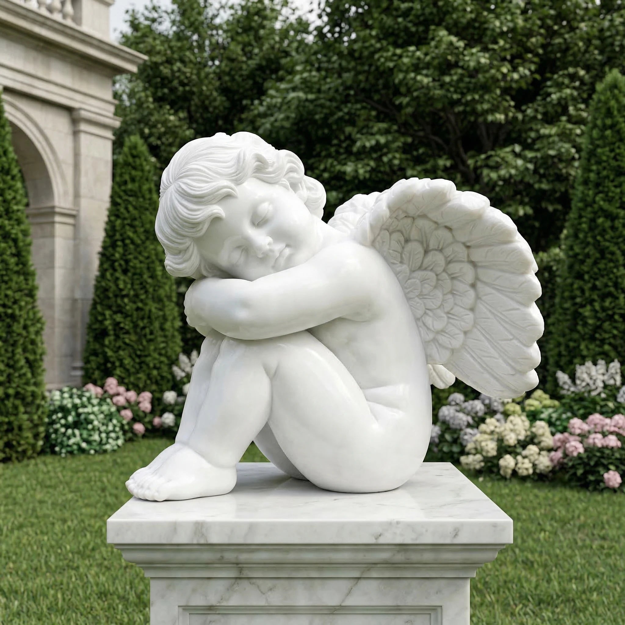 Vela-Natural-Marble-Resting-Cherub-Sculpture-Garden-Pedestal-VSMS-4812-05