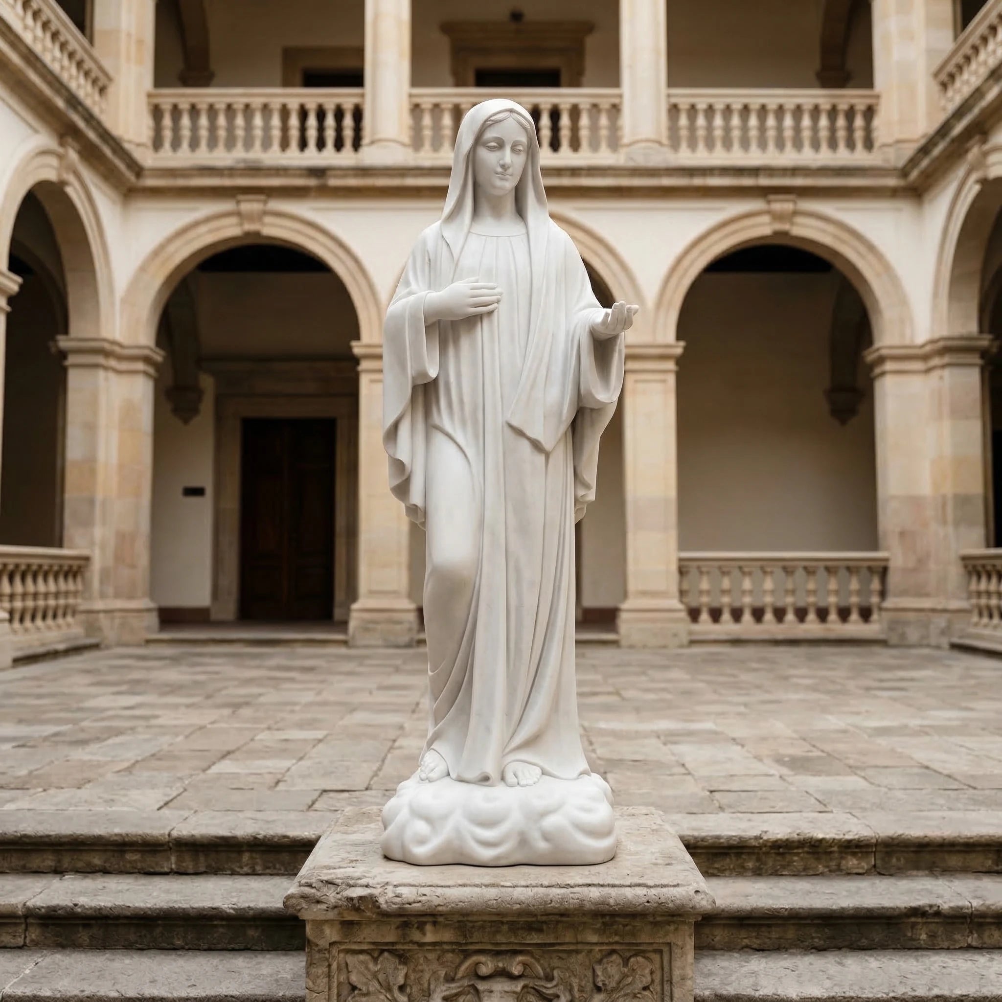 Vela-Natural-Marble-Serene-RoBed-Saint-Sculpture-Devotional-Pedestal-VSMS-7841-01