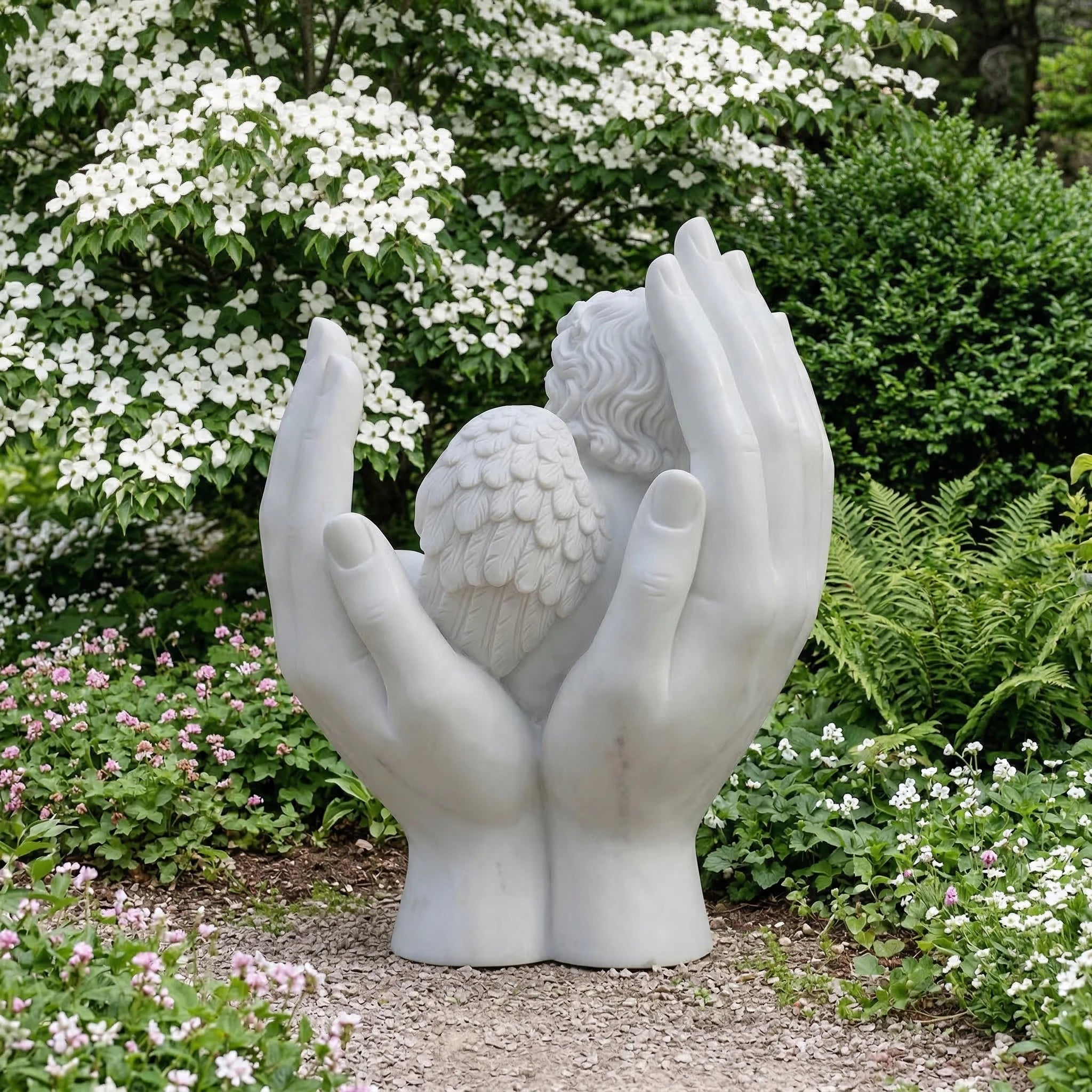 Vela-Natural-Marble-Sleeping-Cherub-Sculpture-Protective-Hands-Garden-Accent-VSMS-684-02