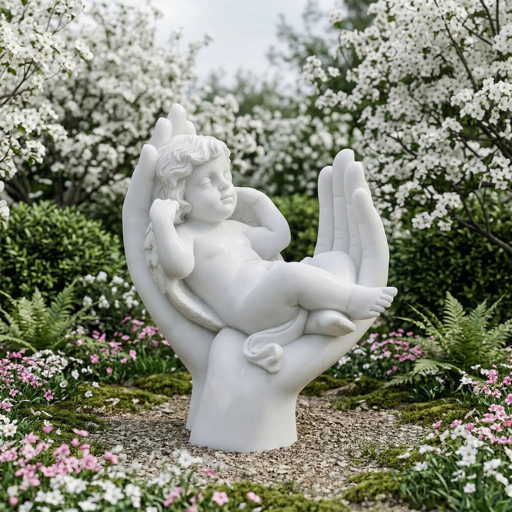 Vela-Natural-Marble-Sleeping-Cherub-Sculpture-Protective-Hands-Garden-Accent-VSMS-684-05