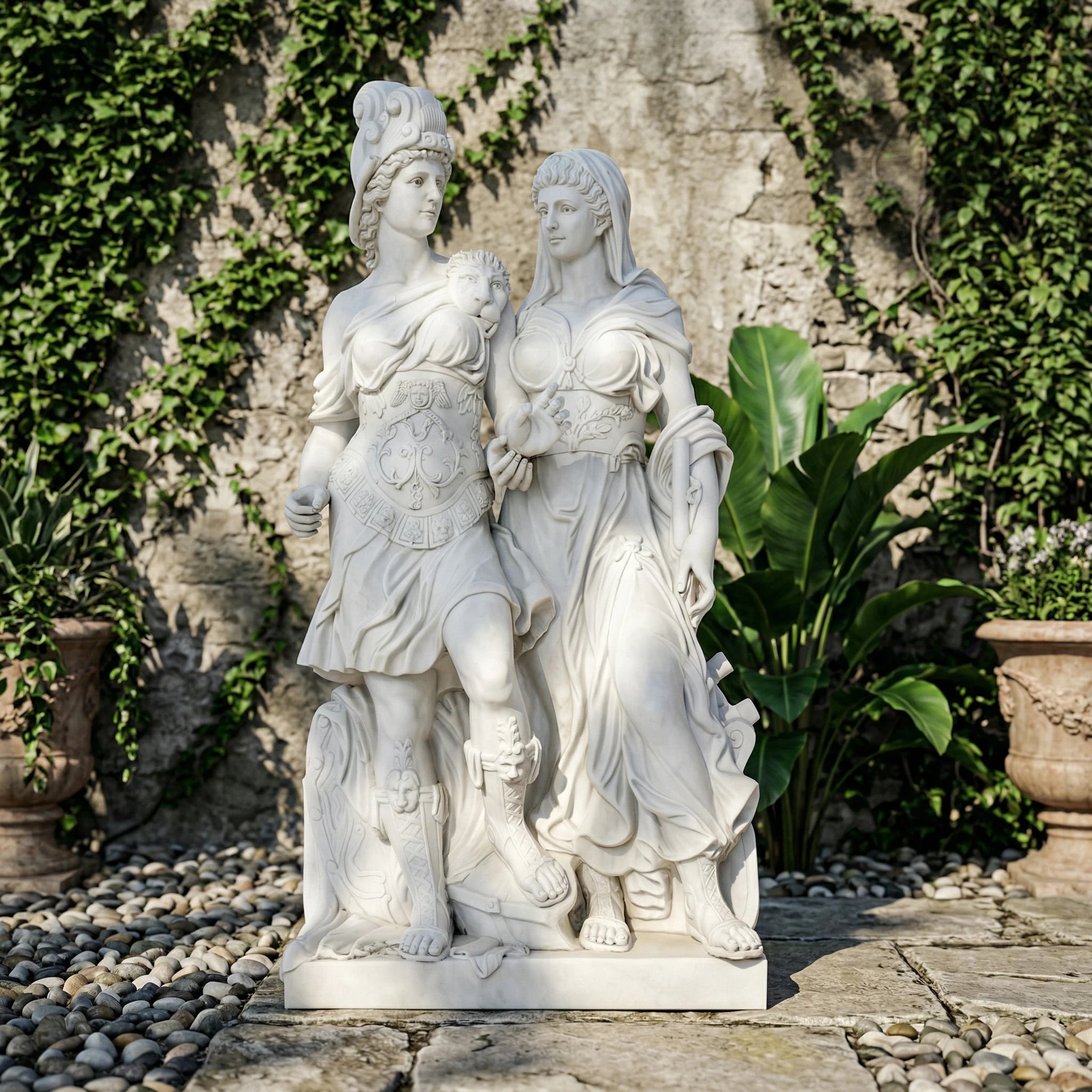 Vela-Natural-Marble-Twin-Female-Figures-Sculpture-Garden-Focal-Piece-VSMS-4571-01