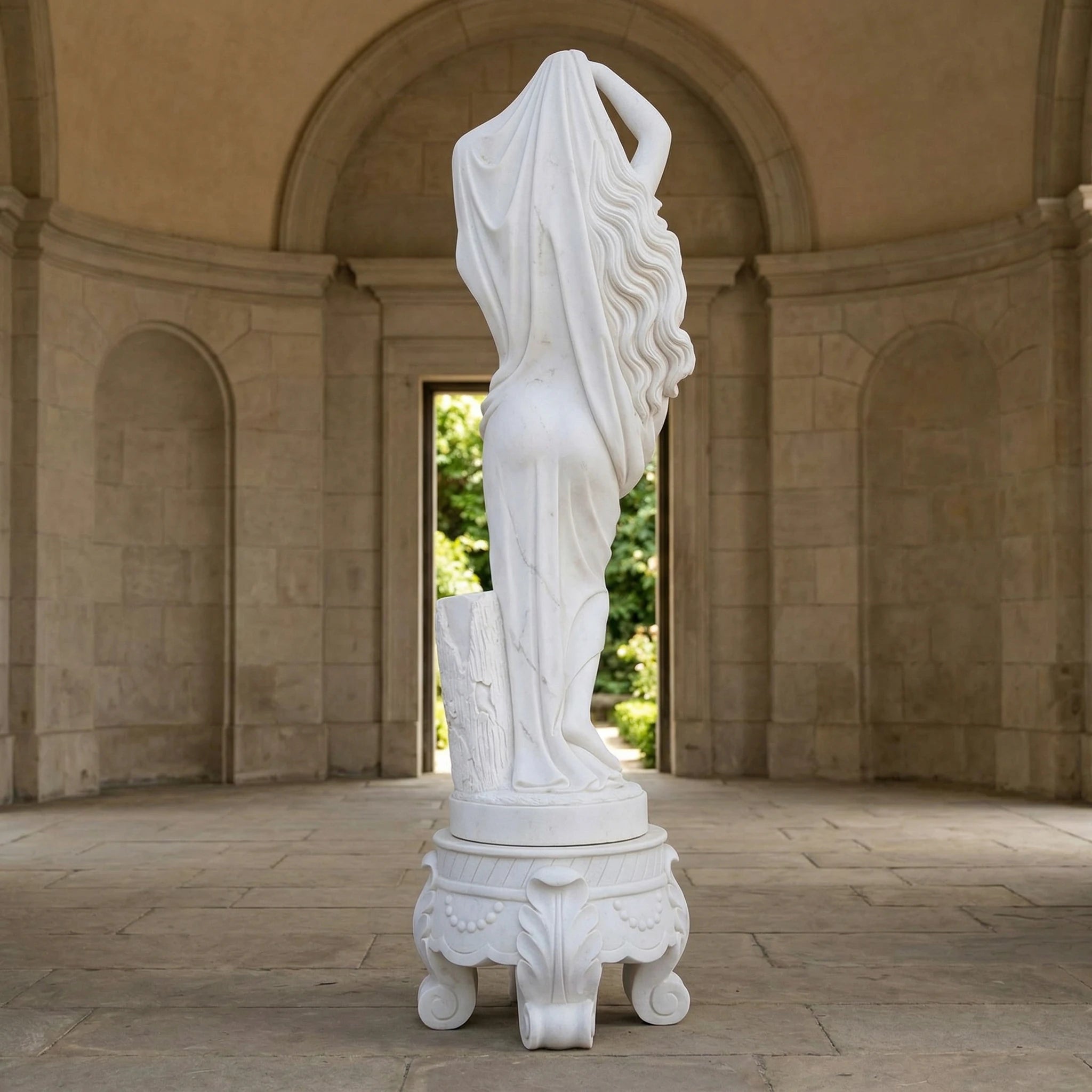 Vela-Natural-Marble-Veiled-Female-Figure-Sculpture-Ornate-Pedestal-VSMS-7314-01