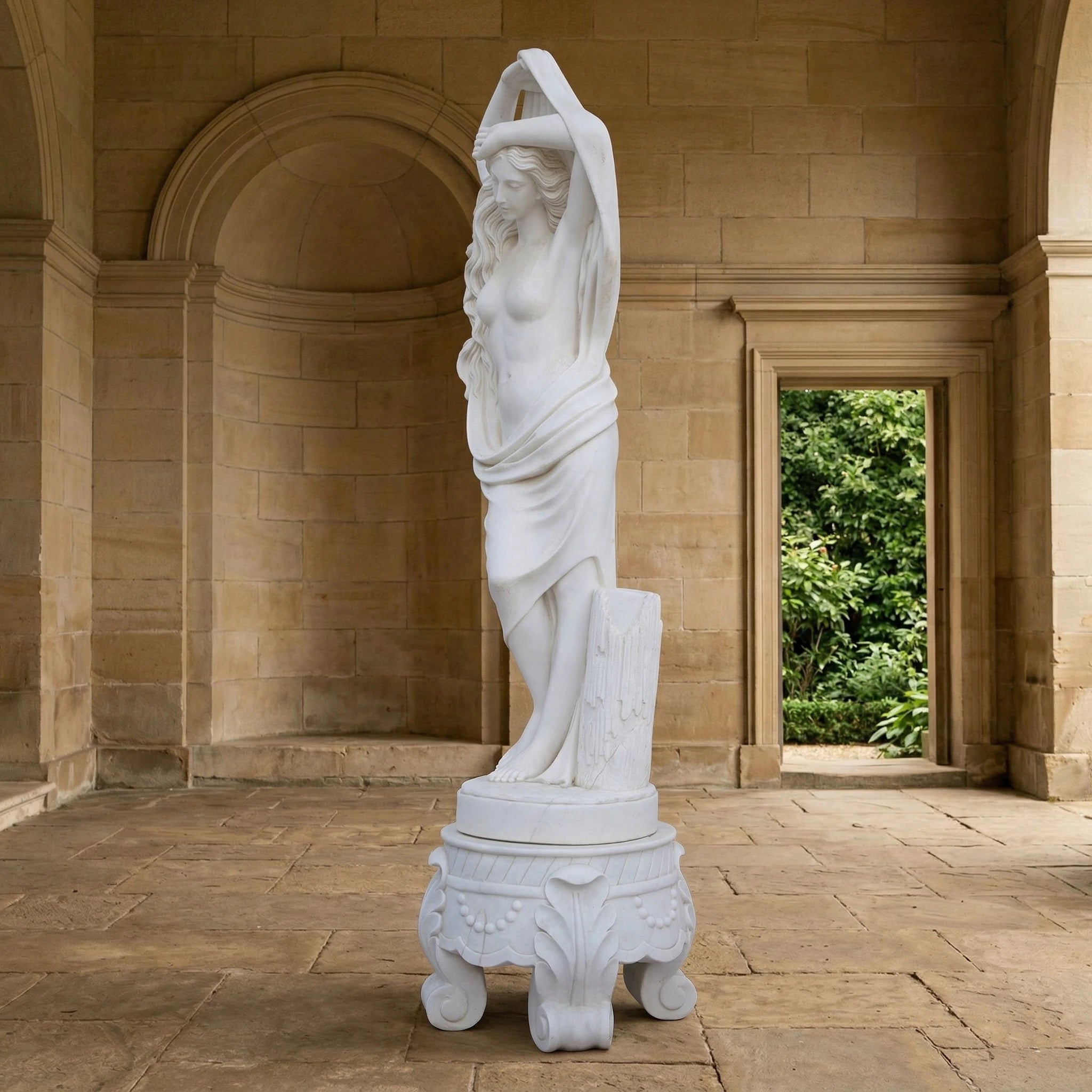 Vela-Natural-Marble-Veiled-Female-Figure-Sculpture-Ornate-Pedestal-VSMS-7314-02