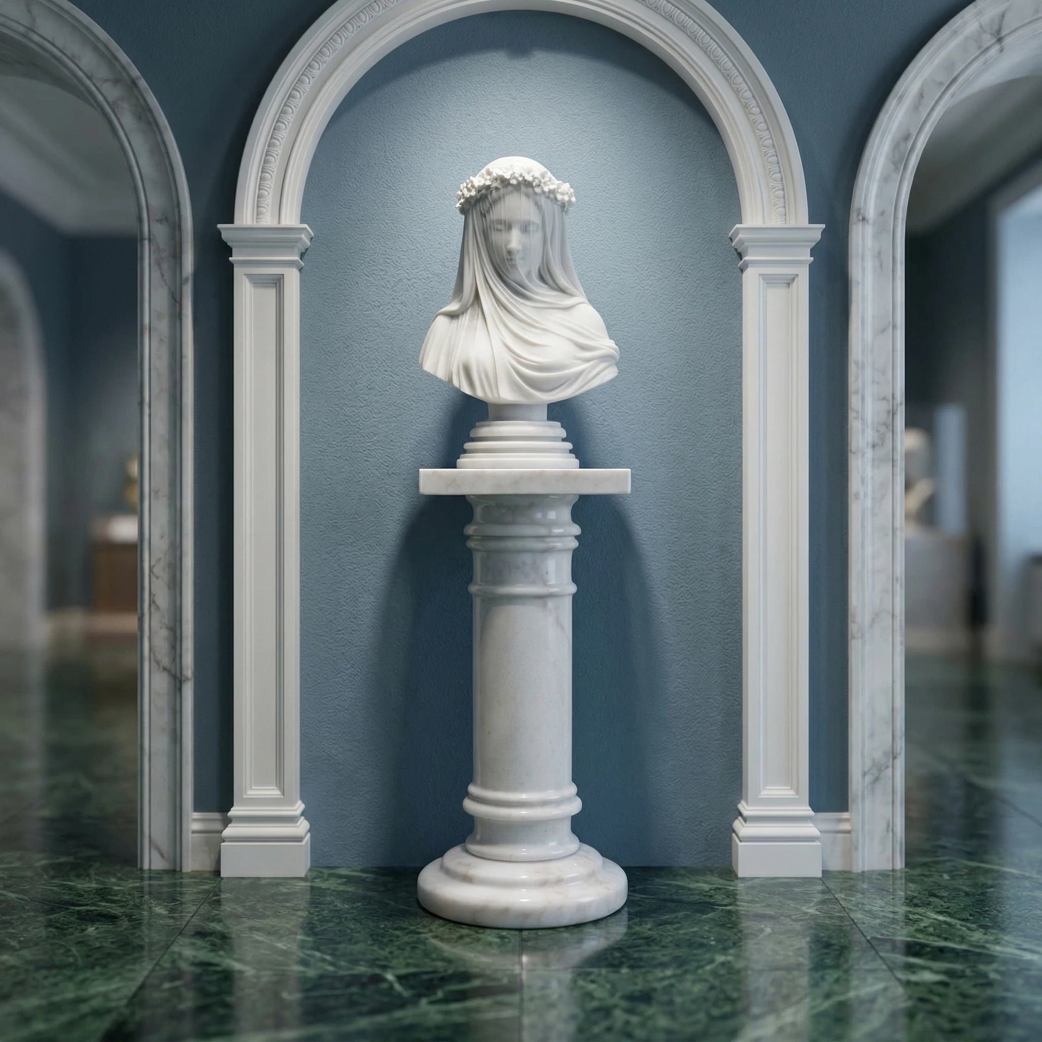 Vela-Natural-Marble-Veiled-Woman-Sculpture-Floral-Bust-on-Pedestal-VSMS-958-01