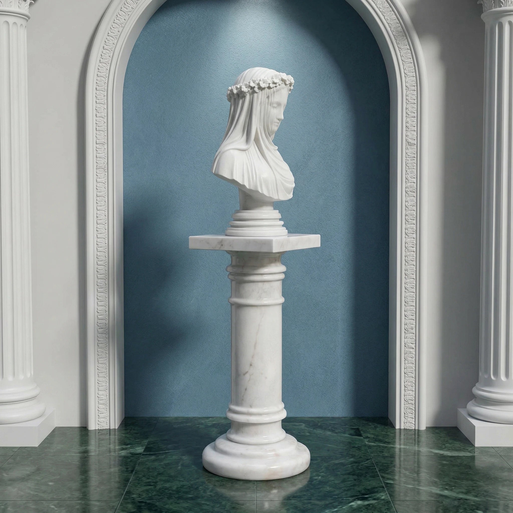 Vela-Natural-Marble-Veiled-Woman-Sculpture-Floral-Bust-on-Pedestal-VSMS-958-03