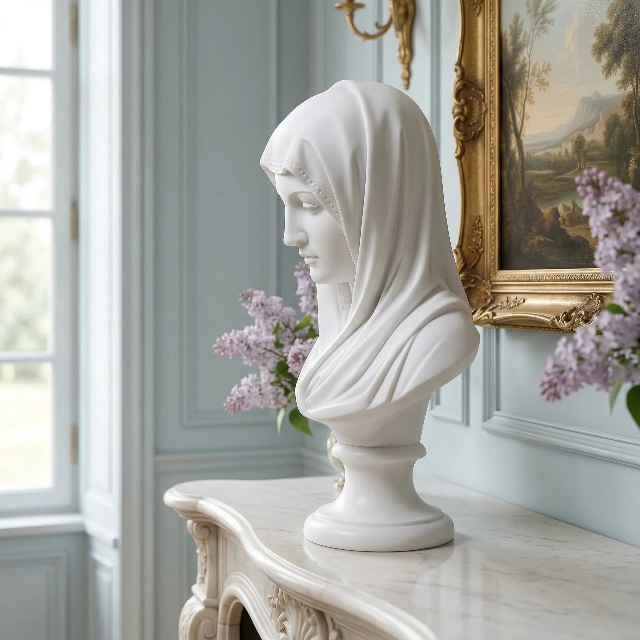 Vela-Natural-Marble-Veiled-Woman-Sculpture-Mantel-Bust-VSMS-3488-04